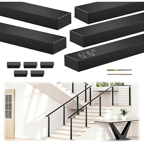 6'6" Stainless Steel T304 Handrail Black, 5 Pack Cuttable Rectangular Handrail Flat Top Rail for Indoor Outdoor Deck Stair Cable Railing System, Black Hand Rail with End Cap for DIY Balustrade