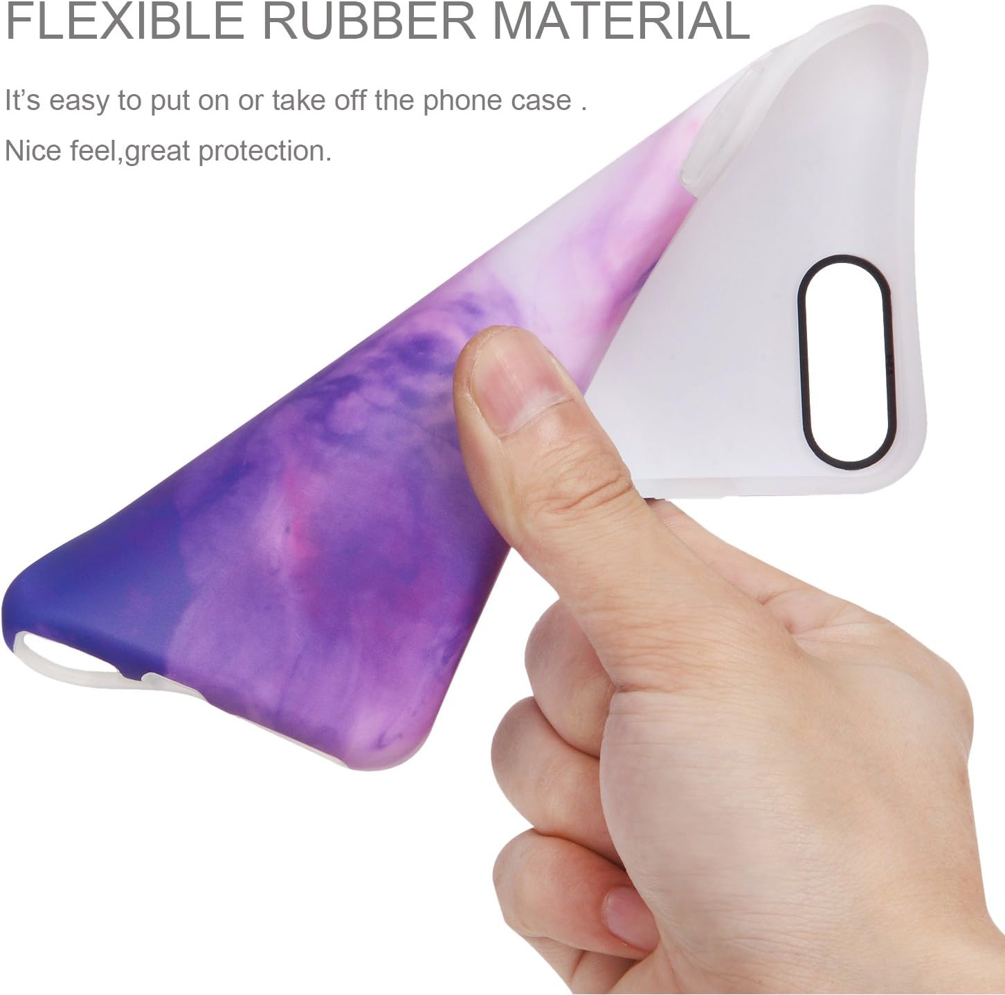 iPhone 7 Plus Case,iPhone 8 Plus Case, Purple White Marble for women girls Cute Slim Fit Glossy TPU Clear Bumper Soft Rubber Silicone Thin Protective Phone Case Cover for iPhone 7 Plus/iPhone 8 Plus