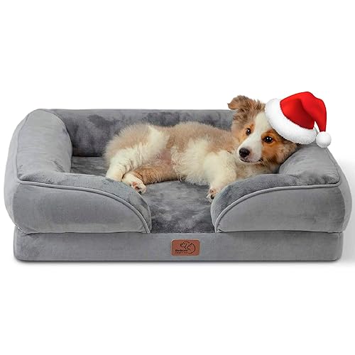 BEDSURE orthopädisches Hundebett Ergonomisches Hundesofa - 71x58 cm Hundecouch mit eierförmiger Kistenschaum für kleine Hunde, waschbar rutschfest Hundebetten, grau - L 71 x B 58 x H 17 cm - Grau