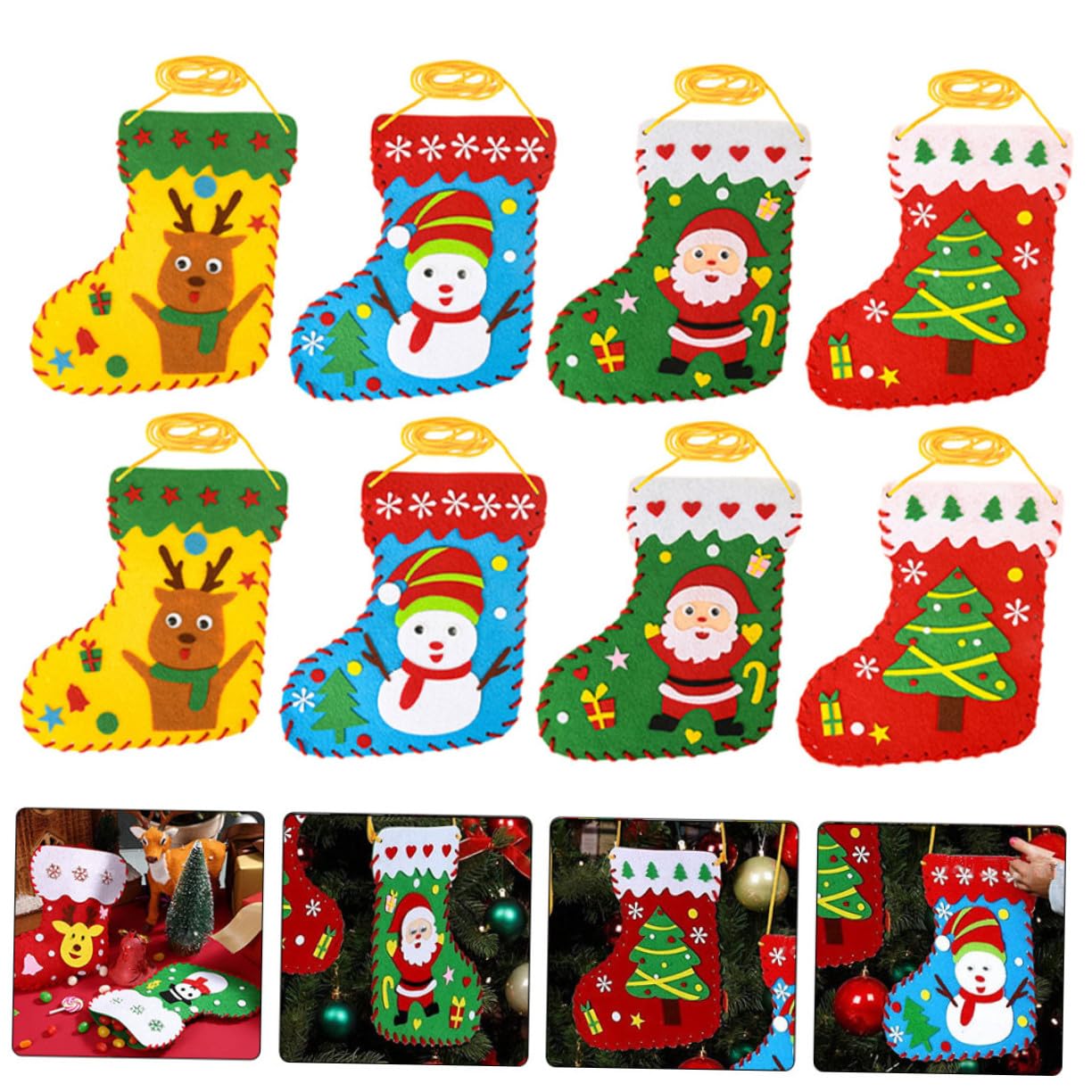 FUNOMOCYA 20 Piezas Kit de Costura Infantil Calcetines Navideños DIY Fieltro Juguete Educativo para Manualidades Material No