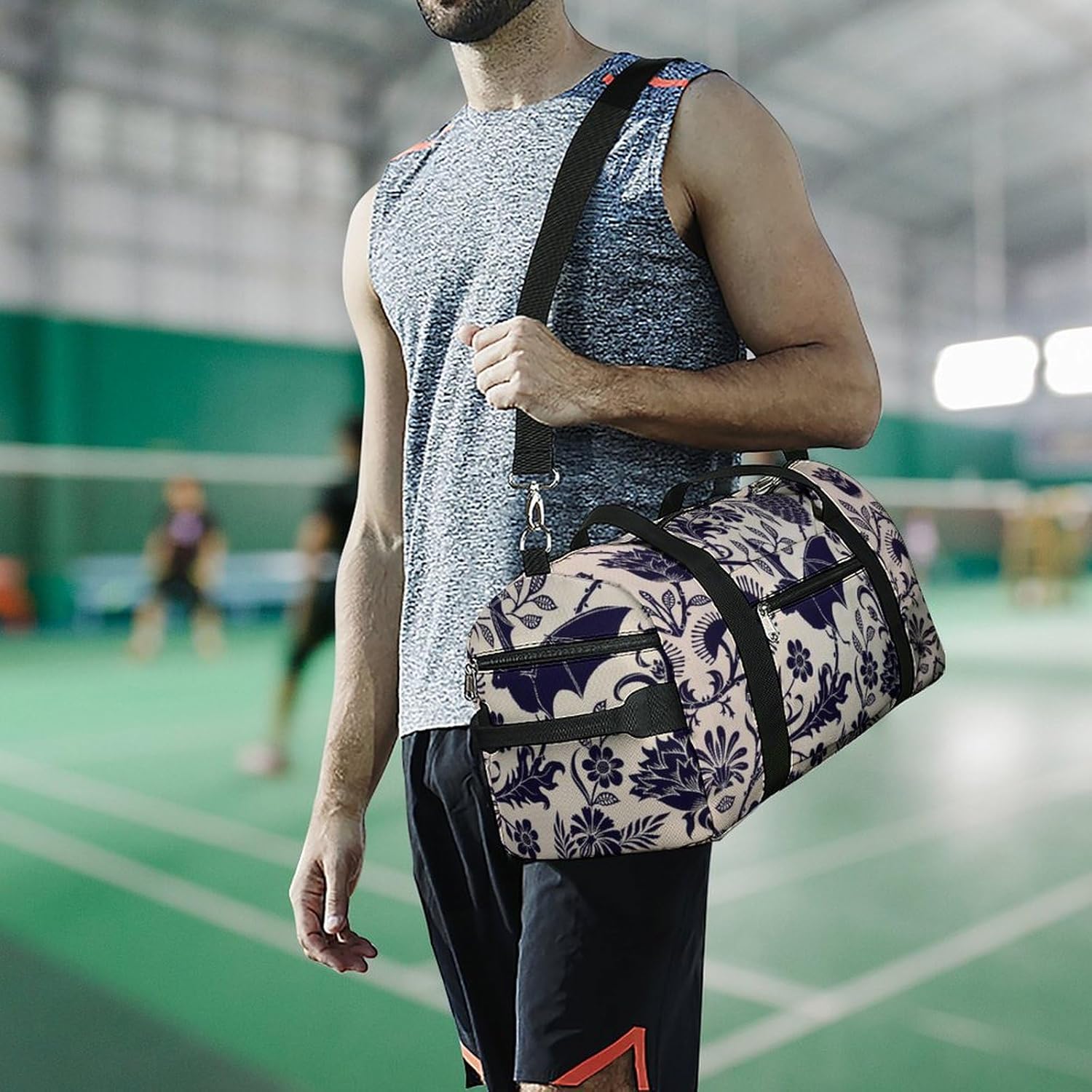 Bat Flower Sport Gym Duffle Travel Bag with Shoe Compartment,Wet Pocket for Men and Women