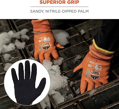 Miniatura 5 de Ergodyne ProFlex 7551 - Guantes de trabajo impermeables para invierno, resistentes a los cortes ANSI A5, palmas recubiertas de nitrilo arena, forro