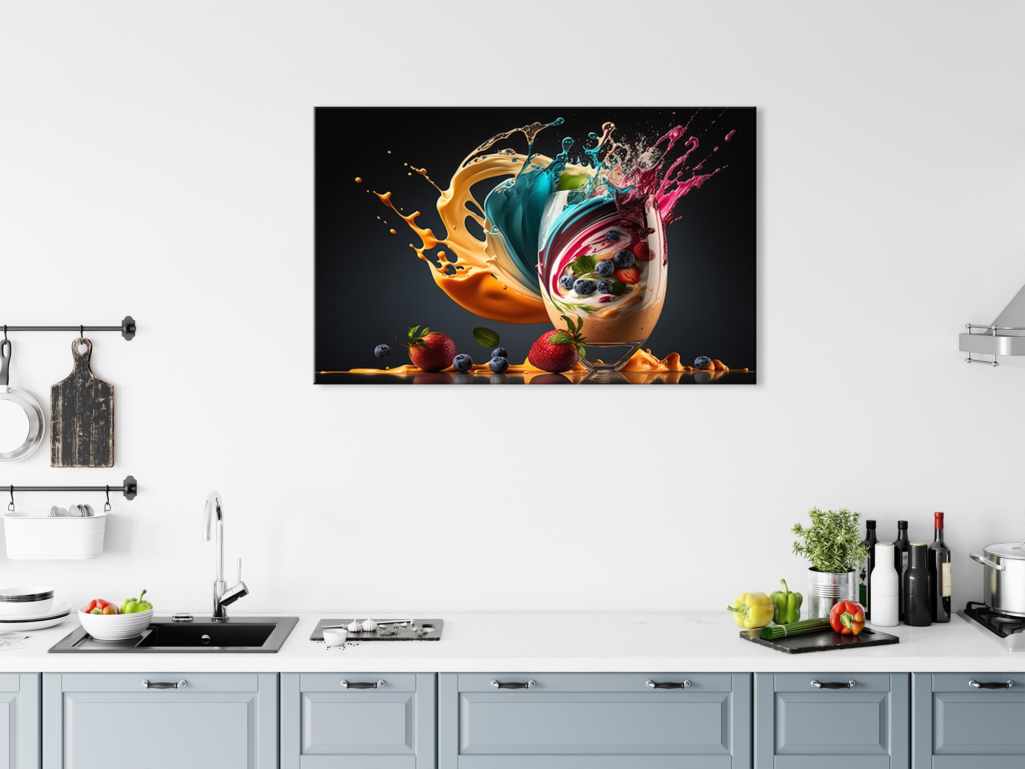 DECLINA, tableau décoration murale, cadre verre acrylique, tableau déco smoothie de fruits, art mural moderne, décoration intérieure lumineuse, 80x50 cm