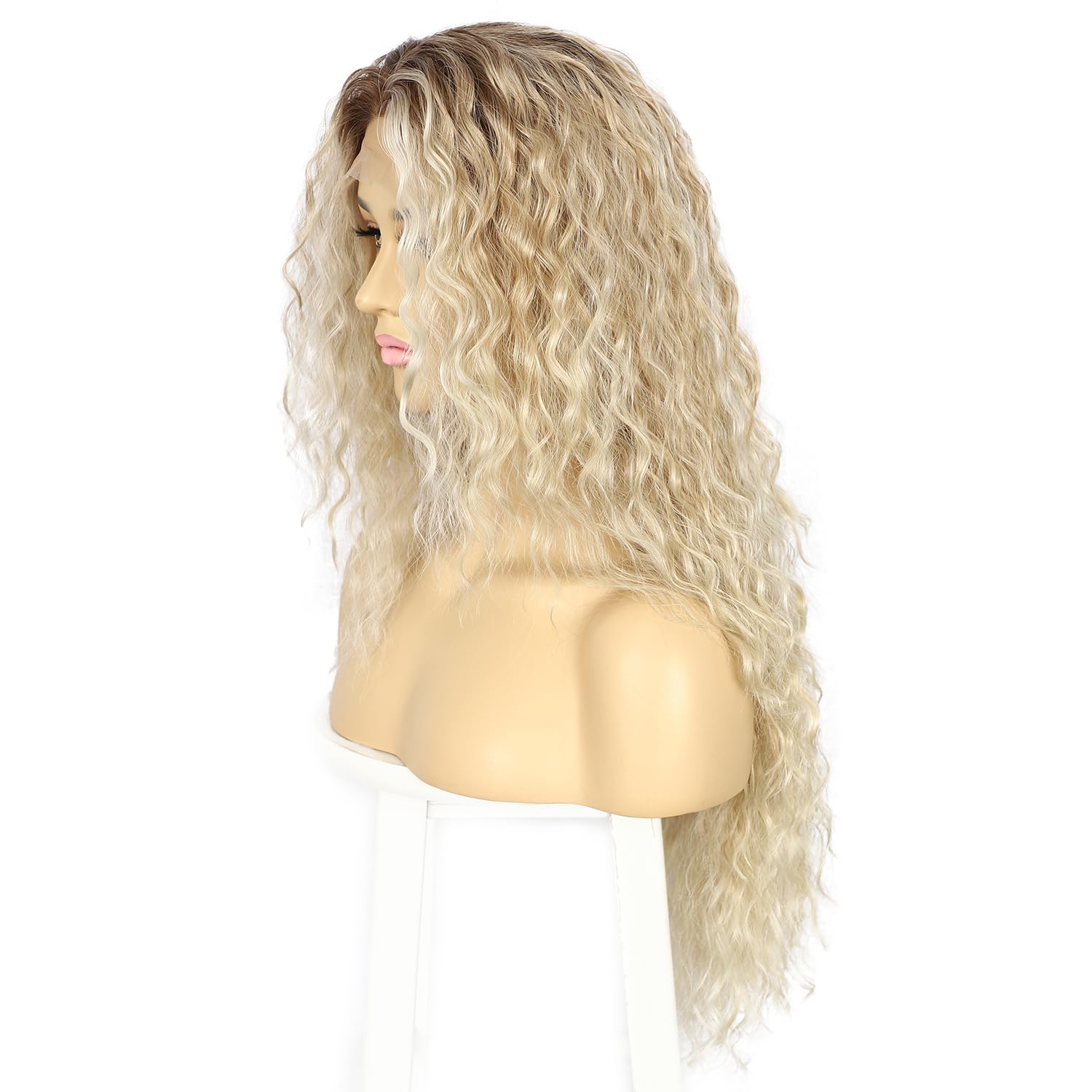 Sapphirewigs Perruque Lace Front Bouclée Blonde - Perruques Synthétiques pour Femmes - Mélange Blond - 13x3 - Port Quotidien - Fête - Noël - Halloween - Résistance à la Chaleur - 66 cm