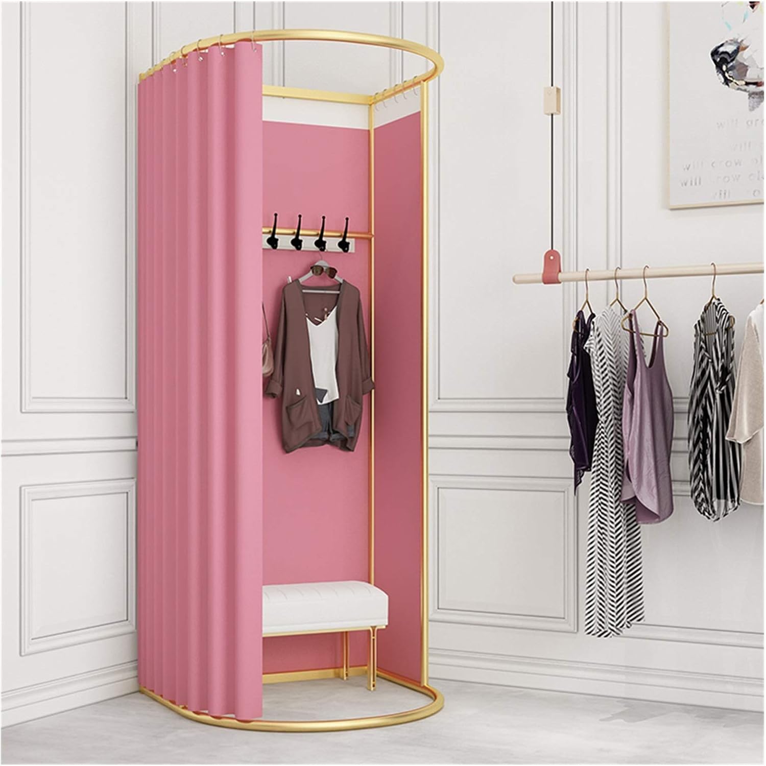 Dressing Room for BoutiquePrivacy Screen Floor-Standing Mobile Fitting Room, Privacy Tent, for Clothing Stores, Shopping Malls, Offices (Color : Pink, Size : 85x80x200cm)