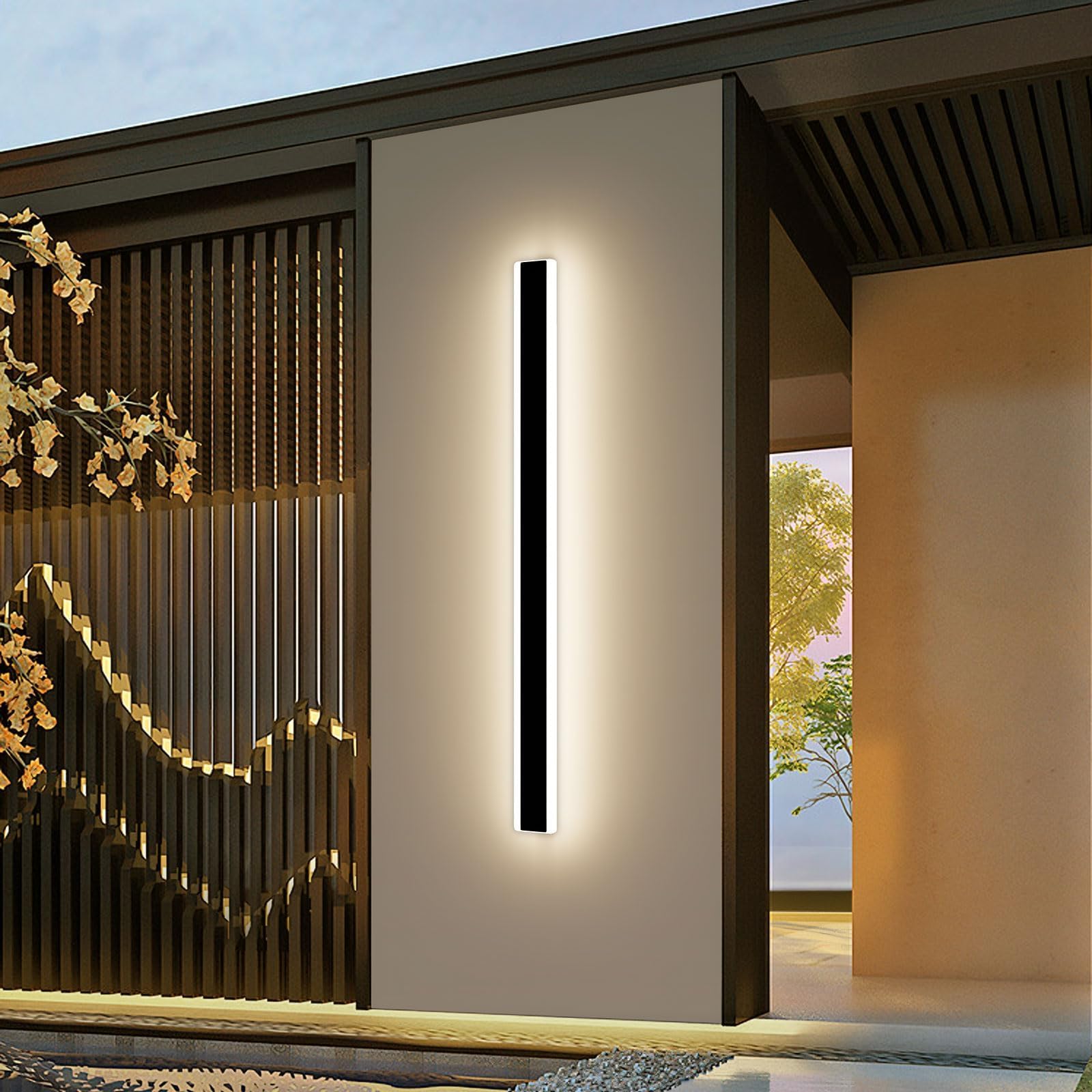 Outdoor Modern Wall Light 60CM, 18W 1100LM Long Strip Wall Sconce with 3000K Warm White Light, IP65 Rainproof Outside Porch Wall Fixture for Garden Patio Garage — view 14