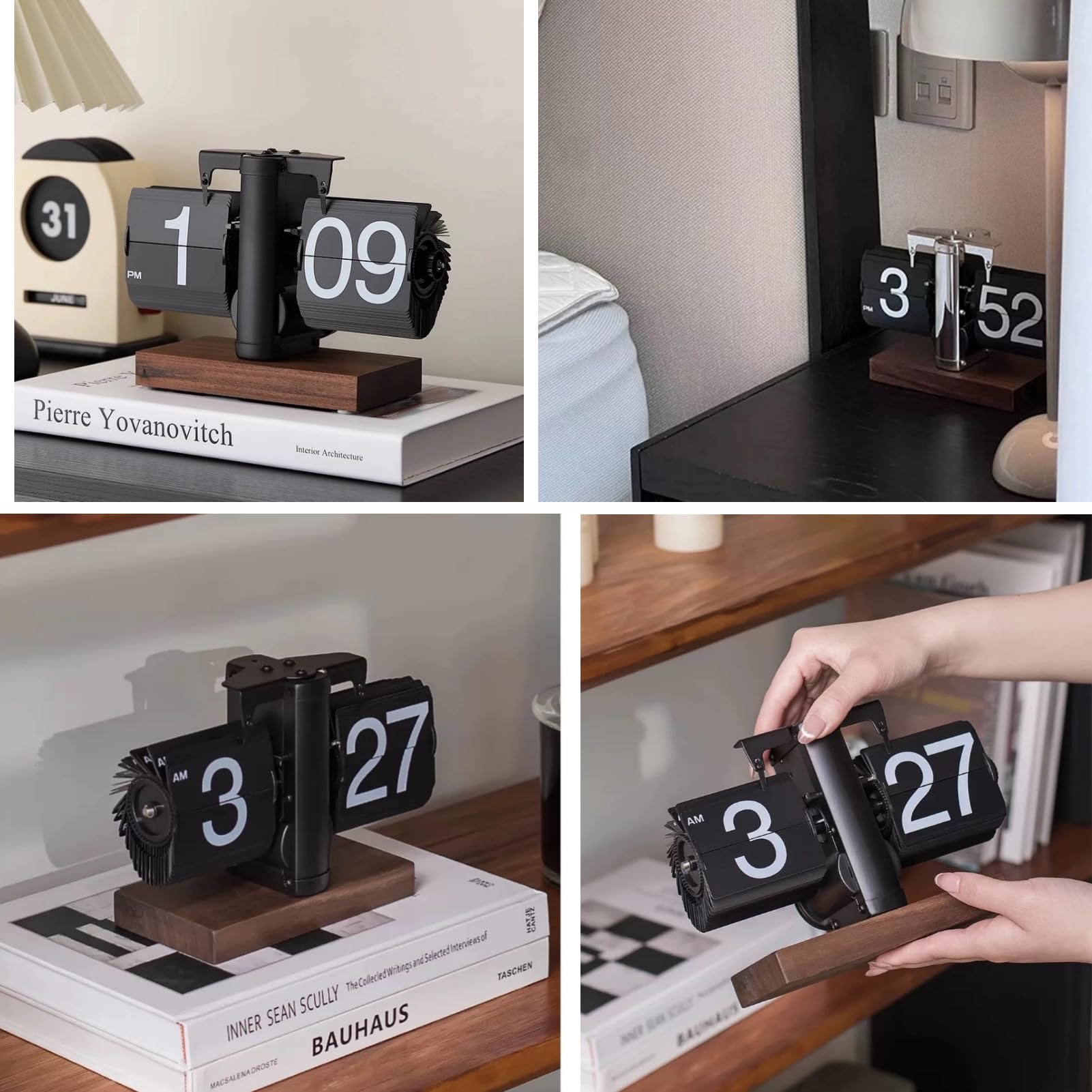 Greensen Flip Uhr Retro Digitale Wanduhr Batterie betrieben Tischuhr Große Zahlen Sichere Basis Kreative Flip Clock Desk Clock für Zuhause Büro Schule Hotel Café (Black)