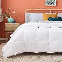LINENSPA Edredom alternativo branco e enchimento de edredom - edredom para todas as estações com ponto de caixa e 8 laços de edredom - roupa de cama para crianças, adolescentes e adultos - Queen