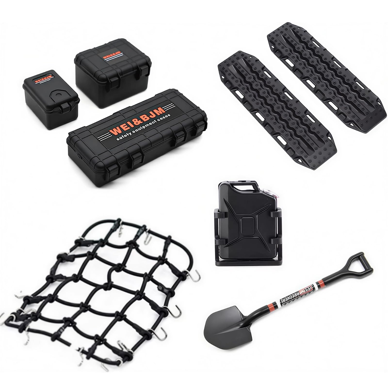 Accessoires pour RC Crawler 1/10, Décoration de Toit de Voiture RC avec Filet de Bagages & Kit Scale Deko Adapté aux Modèles 1:10 comme Traxxas TRX-4,Axial SCX10 III (Noir 1/10)