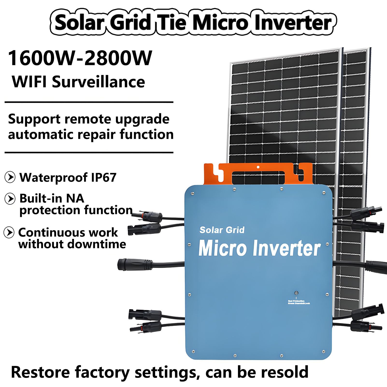 Inverter Solare Micro Mppt da 1600w/1800w/2000w/2400w/2800w, Convertitore Microinverter di Rete con Sistemi di Monitoraggio Tramite Telefono Cellulare WiFi, Impermeabile Ip65 Silver-1800W