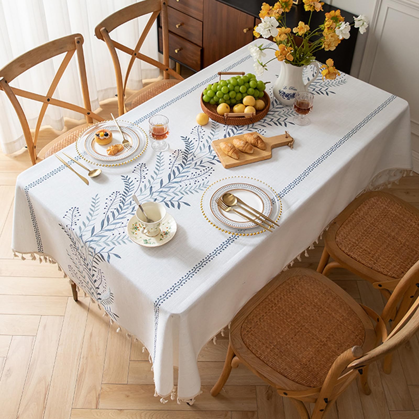 KLUOT Tischdecke 140x140cm - Baumwoll-Leinen Bügelfrei In Rosa