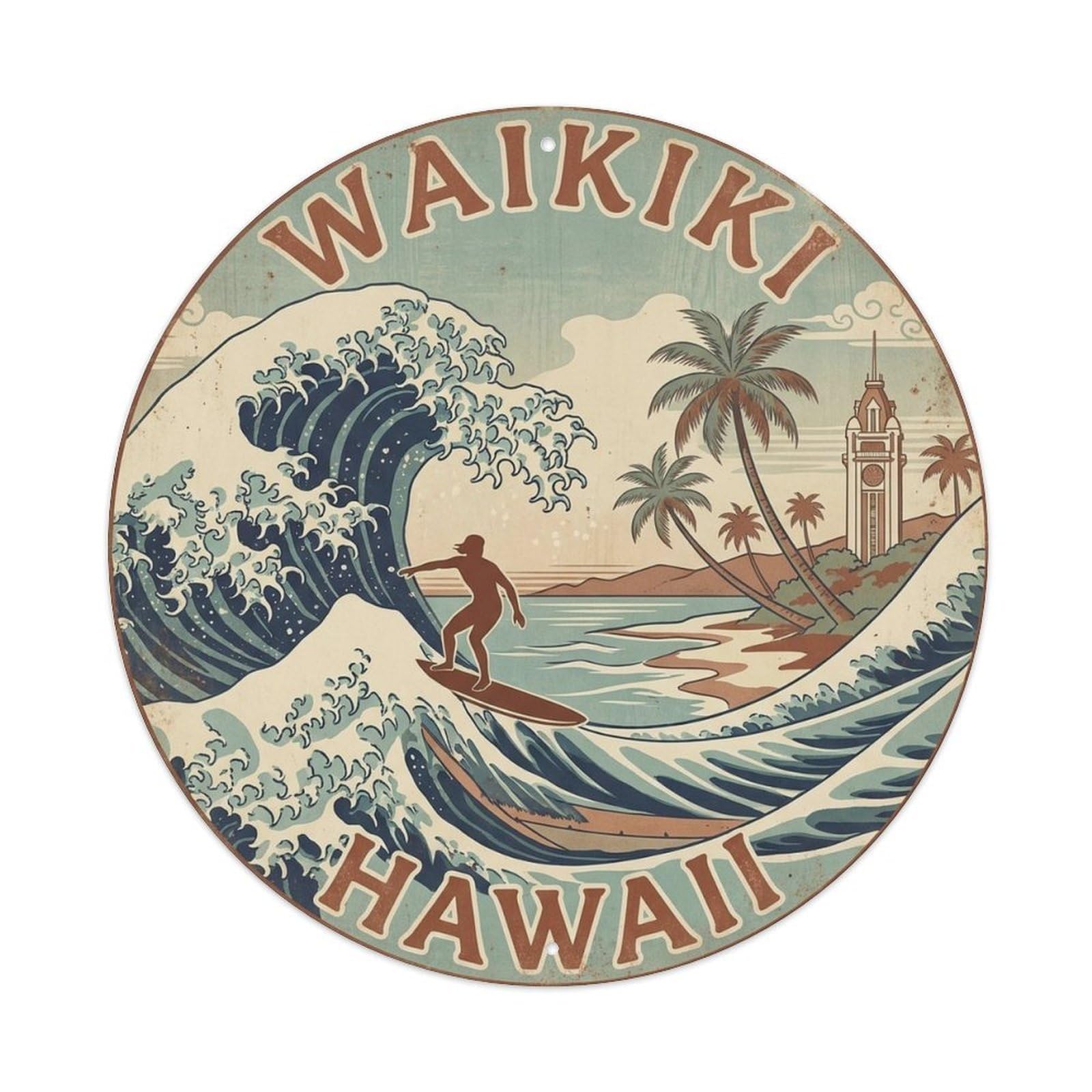 Waikiki Hawaii Waves North Pacific Beach Destination Metal Tin Sign