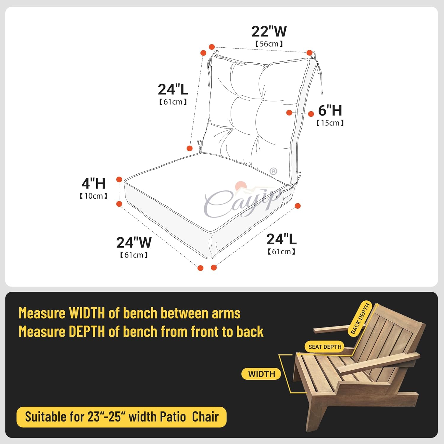 Deep Seat Cushions for Outdoor Furniture,Extra Thick Seat:24"x24"x4",Tufted Low Back 22"x24"x6", Double Piping Removable Patio Chair Cushions with Ties, All Weather,Fade Resistant,Floral