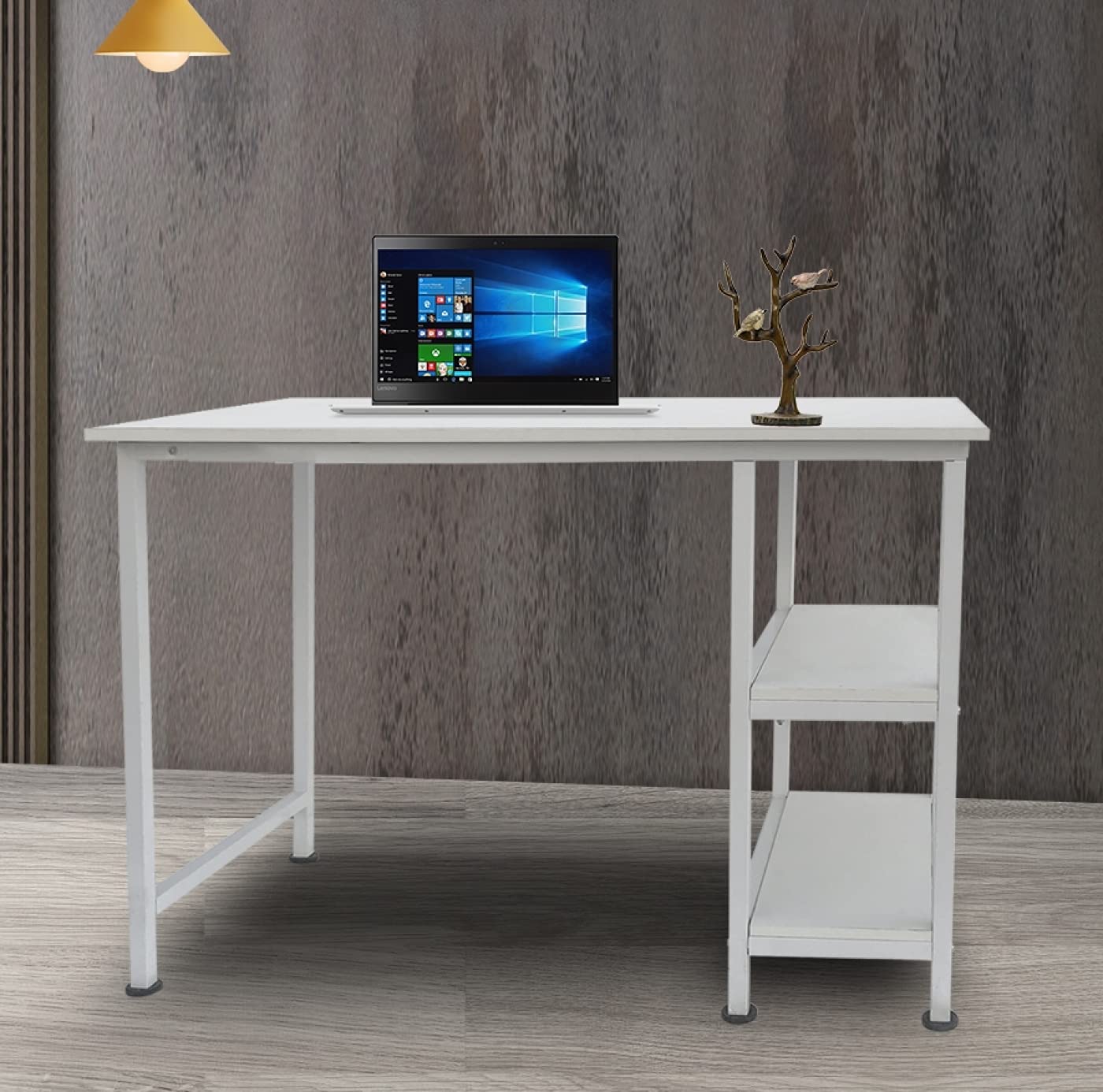 Scrivania per computer, con ripiani portaoggetti, in metallo bianco, larghezza 110 cm