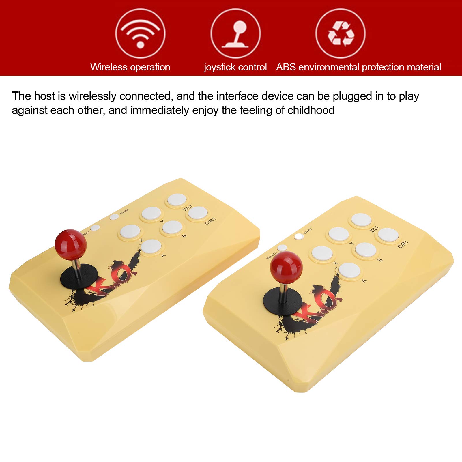 Arcade Fight Stick Joystick - Dual Wireless Fighting Joystick Gamepad para TV Game Console Gaming Fight Stick(Amarillo)