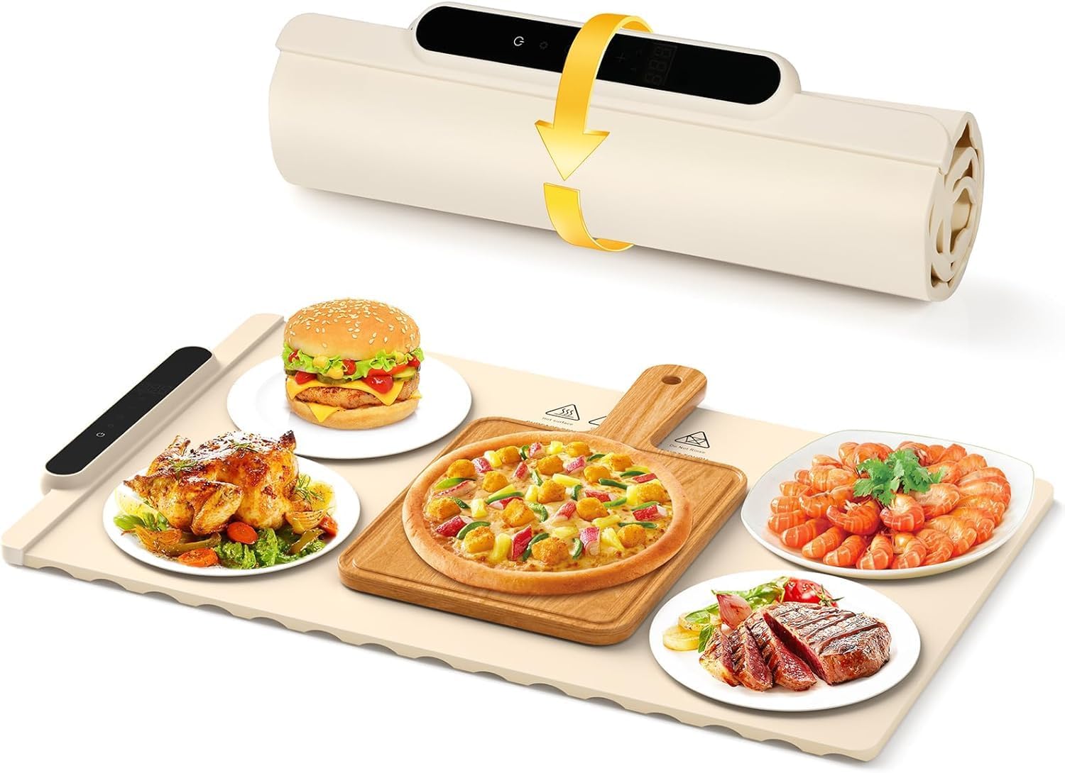 Warming mat for Food?Food Warming mat?Heating mat for Food, 10s Fast Heating and 20 Temperature Timing Settings, Suitable for Family Gatherings, buffets, Storage and Portable Design