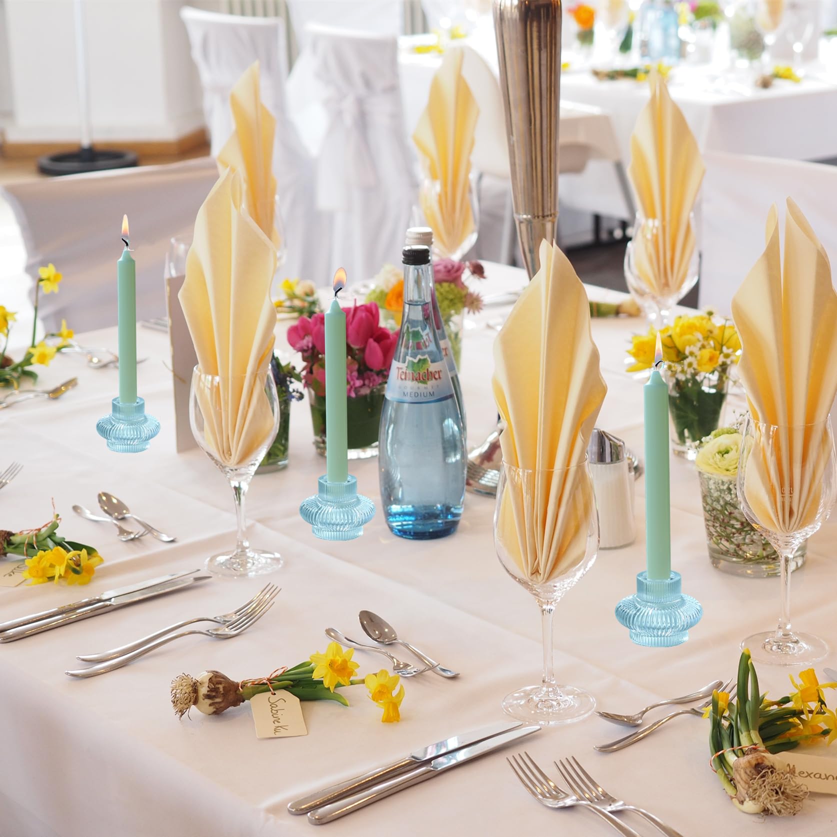 6 portavelas transparentes para centro de mesa de boda