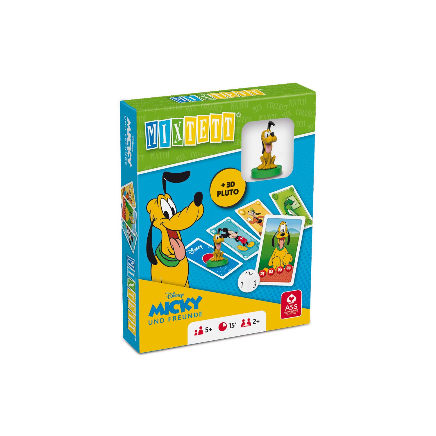 ASS Altenburger 22522244 Mickey Mouse Disney Mickey & Friends Mixtett Card Game with Toy Figure Pluto, Yellow
