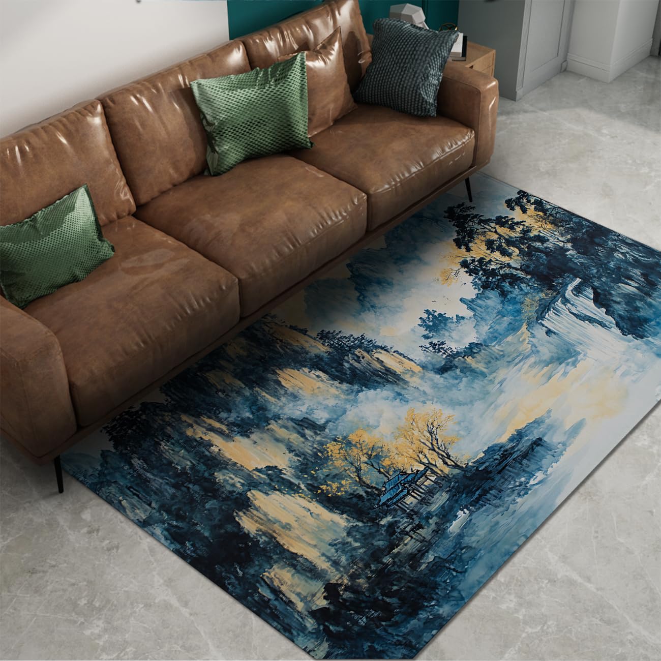 Tapis paysager chinois en encre douce pour salon et bureau 160x230cm