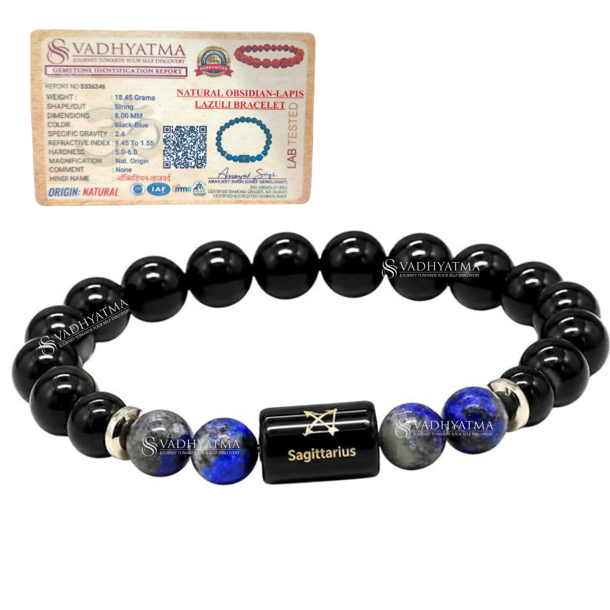 Sagittarius Zodiac Bracelet (धनु राशि) | Certified Black Obsidian & Lapis Lazuli Crystal | Astrology Birth Sign Crystal for Confidence, Wisdom & Positive Energy | Unisex Bracelet For Men and Women-image-39