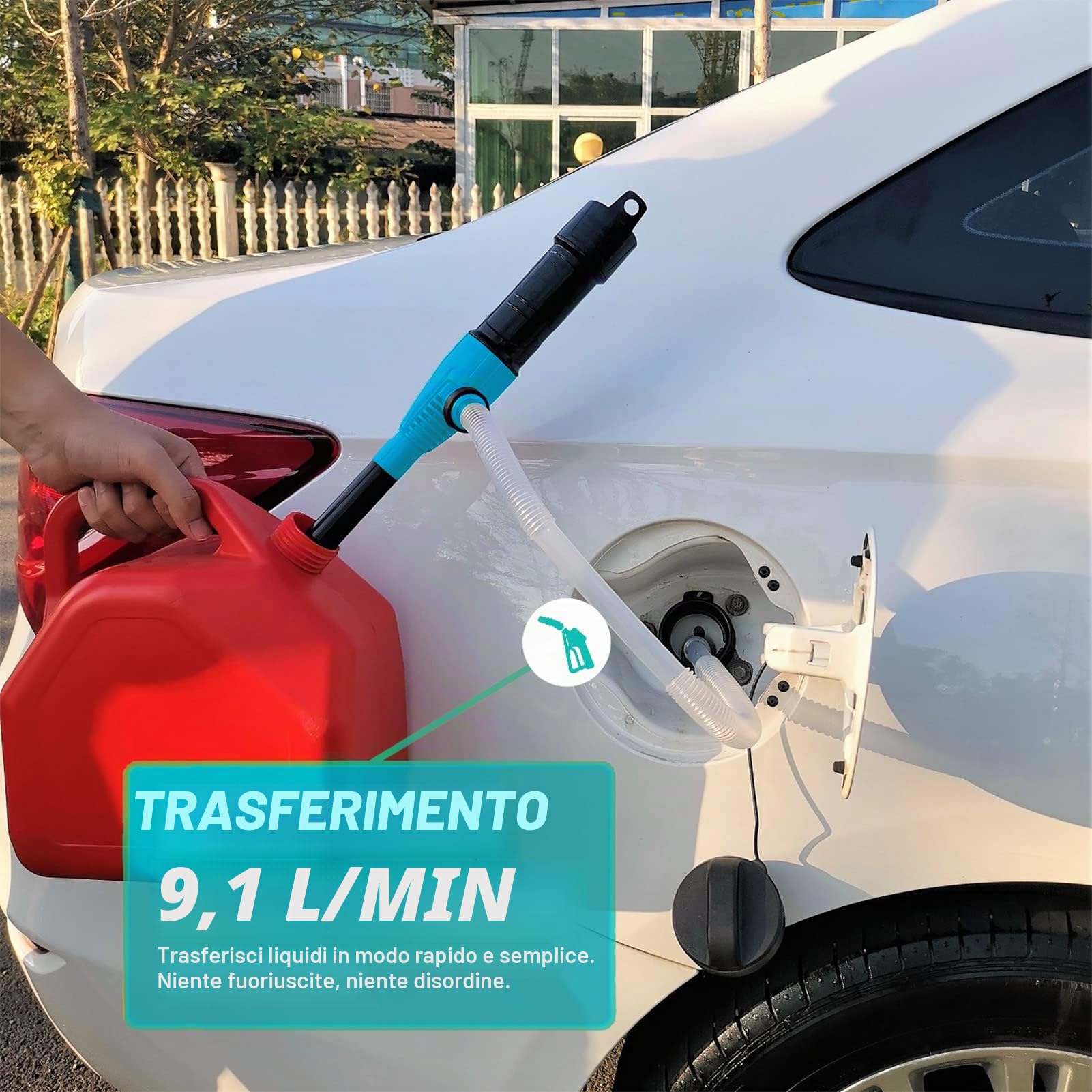 Pompa di trasferimento liquido a batteria, pompa fino a 9 litri al minuto, pompa elettrica a sifone liquido, pompa portatile multifunzione per carburante, olio, acqua, gas, acquario