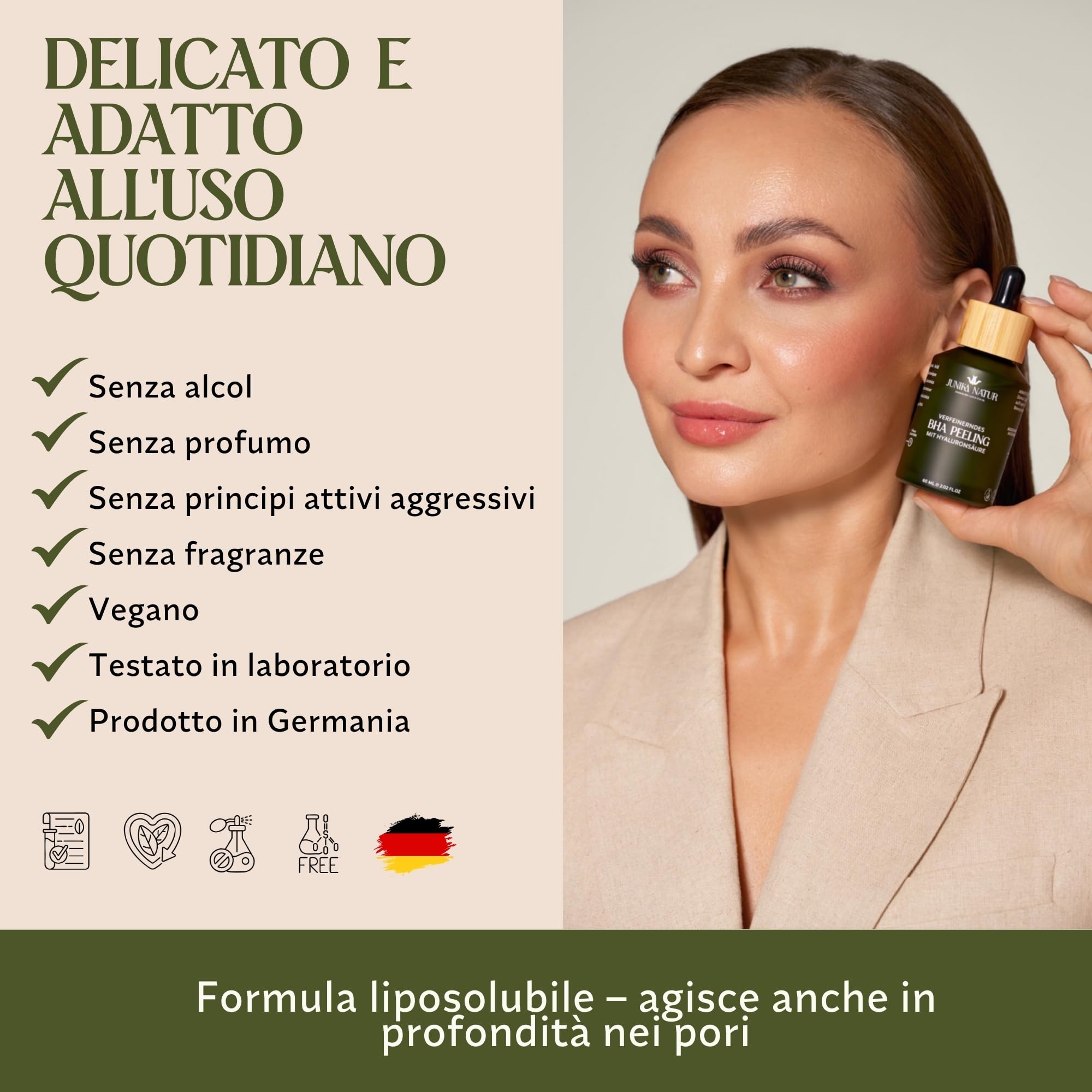 Peeling BHA con Acido Ialuronico 60 ml – Esfoliante Viso con Acido Salicilico Uomo e Donna – Minimizza i Pori – Contro Imperfezioni e Punti Neri – Affina la Pelle – Vegano