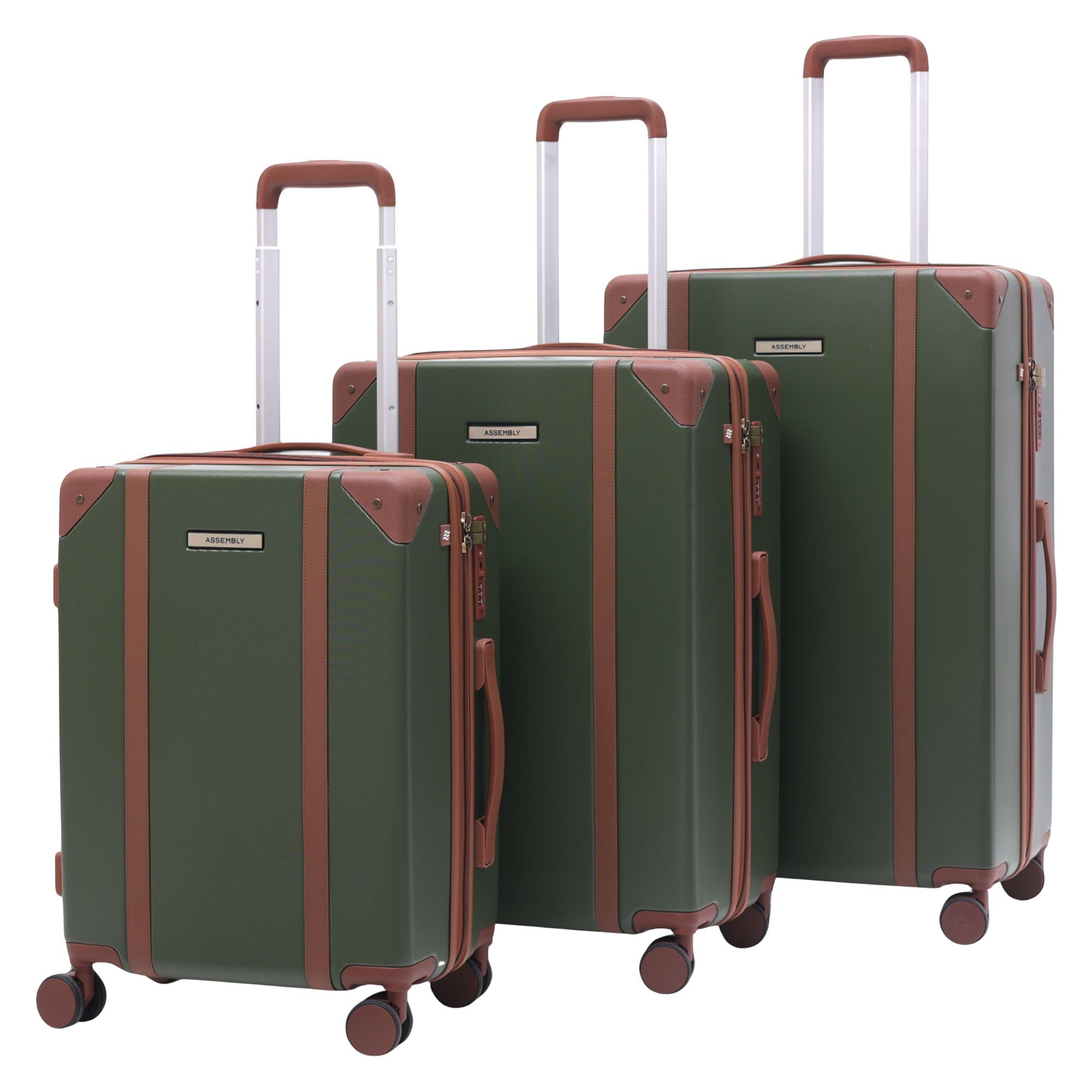 Assembly Vintage Hard Luggage Set of 3 Trolley Bags (20 + 24 + 28 Inch), Polycarbonate Classic-Inspired Luggage Set, TSA Lock, Silent 8 Spinner Wheels, Hard Shell Travel Suitcase Set of 3 Green