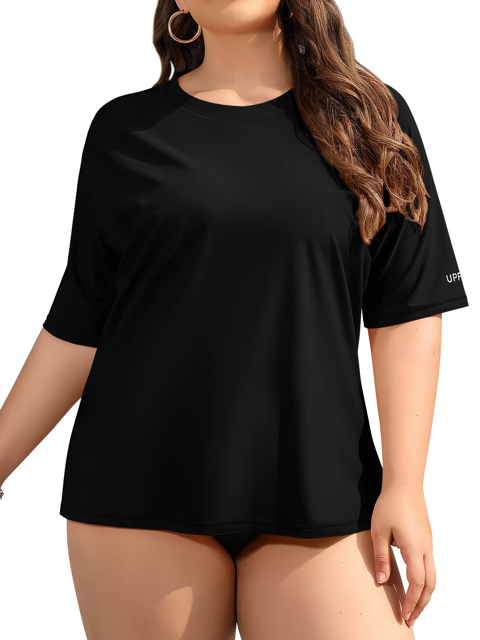 ATTRACOPlus Size Rash Guard for Women Short Sleeve UPF 50 Swim Shirt Floral Print