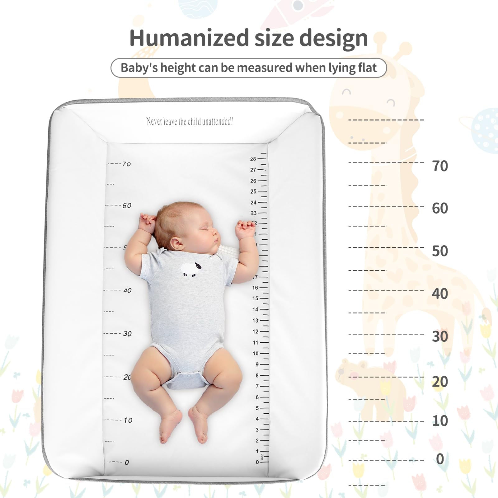 OHMG Cambiador plegable para bebé, cambiador con ruedas, cambiador móvil con cambiador, cinturón de seguridad y compartimentos de almacenamiento, resistente al agua y altura ajustable, estable