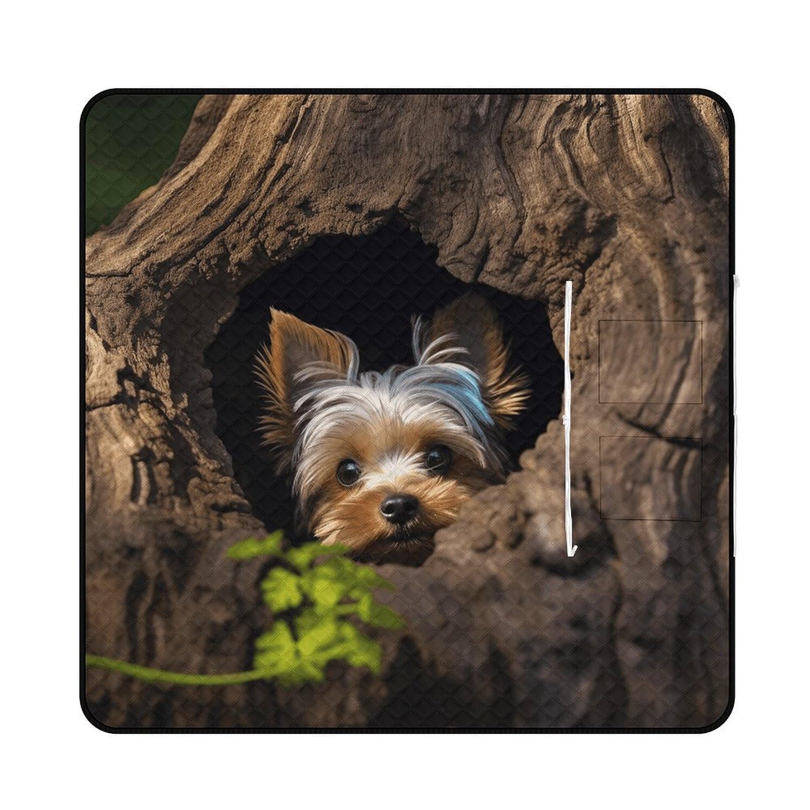 A Little Yorkshire Terrier Nestled in A Tree Hole Picnic Mat 200x200cm Extra Large Picnic Blanket with Zipper Waterproof Sandproof Beach Blanket Portable Beach Mat Foldable Camping Blankets for Park G