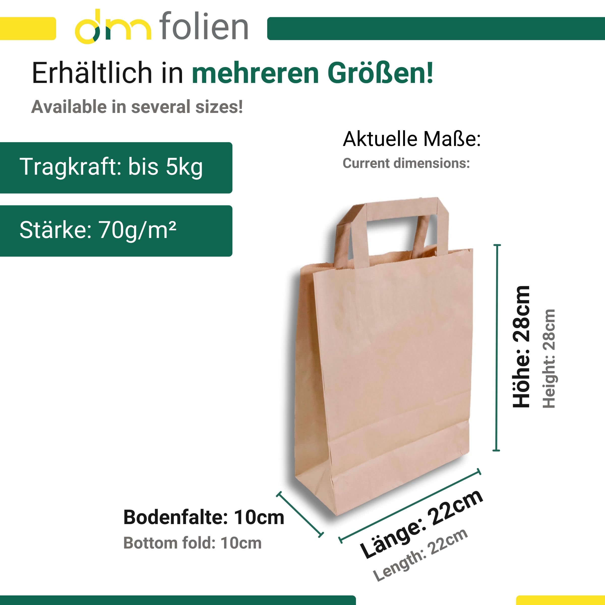 250 Bio-Papiertragetaschen Braun – Apothekentüten 18+8x22cm, 70g, Pro DP