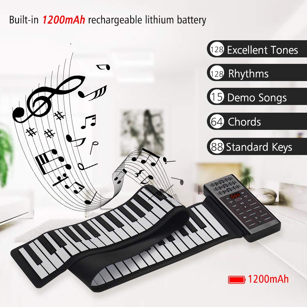 Sasuori Piano Numérique 88 Touches Flexible - Clavier Électrique Portable Avec Haut-parleurs, Batterie Rechargeable Et Fonction BT