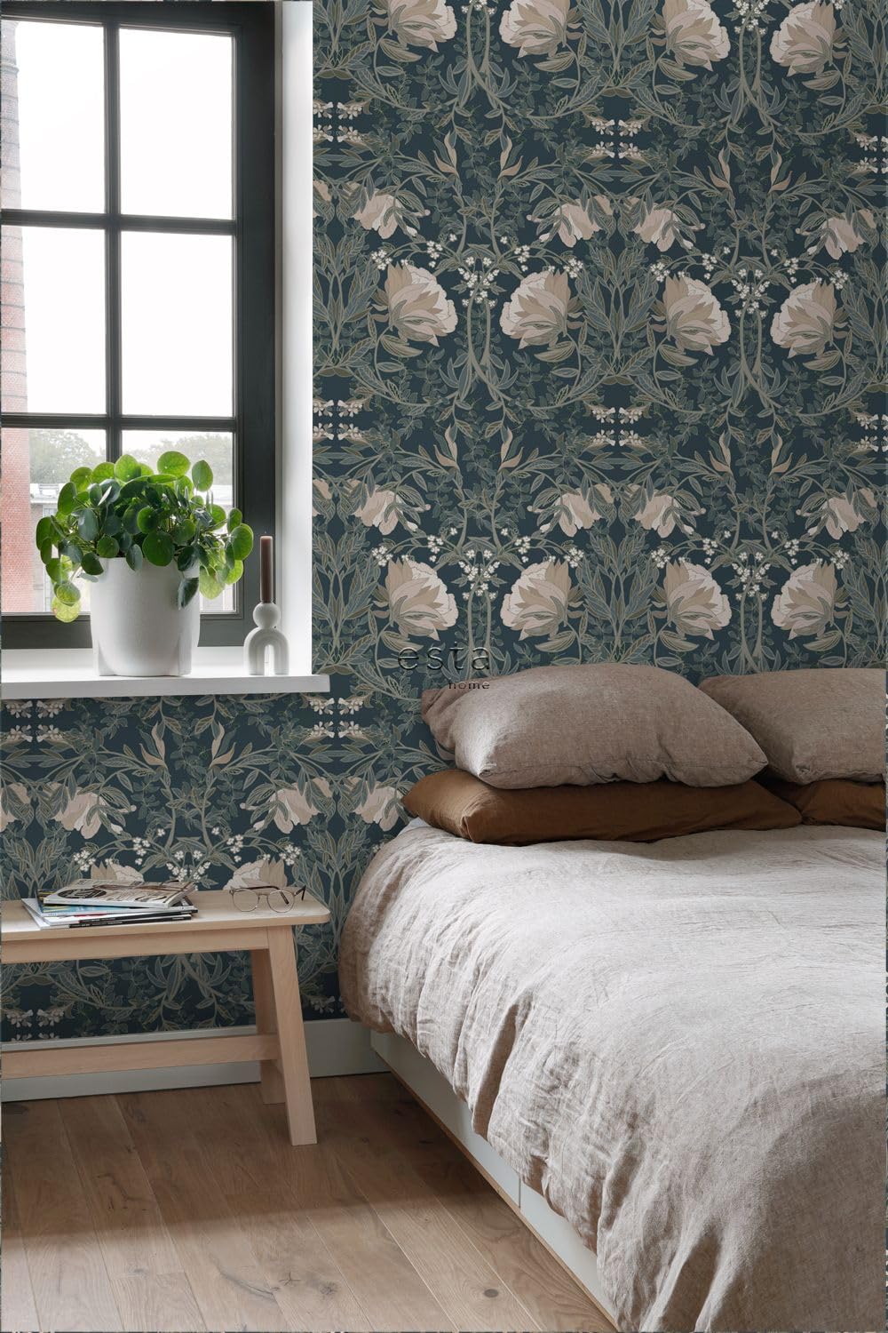 Esta Home Tapete Blumenmuster im Jugendstil Dunkelblau 53 cm x 10.05 m