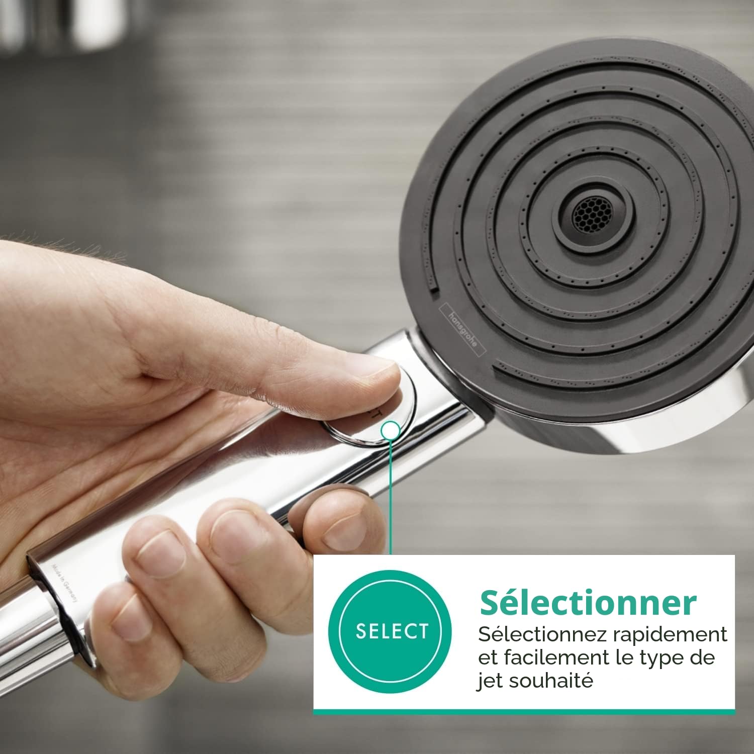 Hansgrohe Pommeau de Douche Pulsify Select S, Douchette à Main 105 mm Diamètre, 3 Types de Jet (Relaxation), Chromé, 24110000
