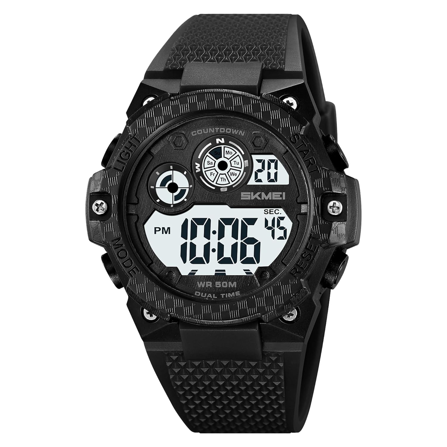 SKMEI Digital Sport Watch for Men & Boys, 50M Waterproof Outdoor Wristwatch, Dual Time Zones, LED Backlight, Countdown Timer, Alarm, Stopwatch – Durable Military-Style Watch for Sports, Fitness – 2337