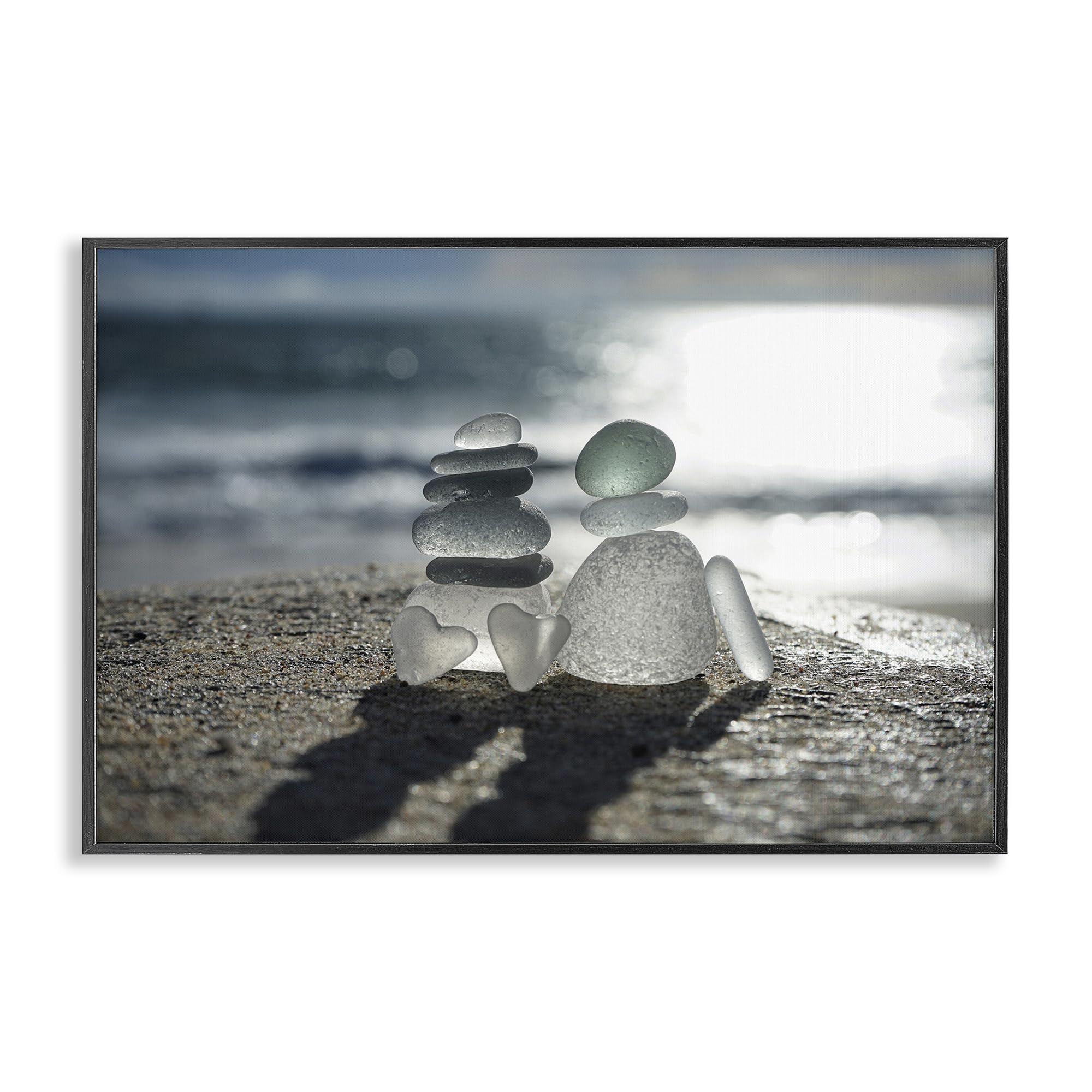 Stupell Industries Midnight Black (Textured) 'Zen Sea Glass Hearts'| Framed Giclee Art