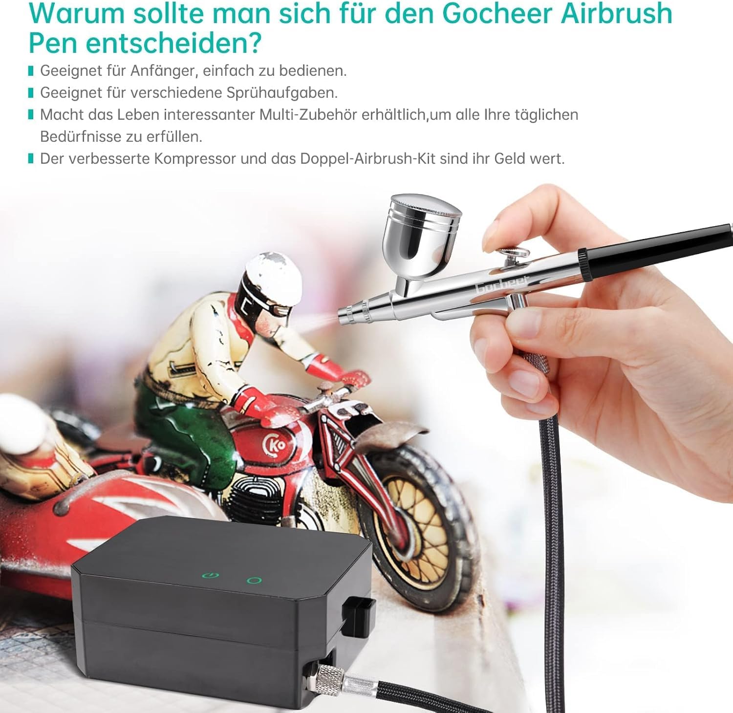 40 PSI Kit aerografo,Airbrush con compressore aerografo Doppia Azione,3 modalità saerografo Professionale per modellismo,Pasticceria,Unghie,verniciatura,Make up, Alimentare,Nero