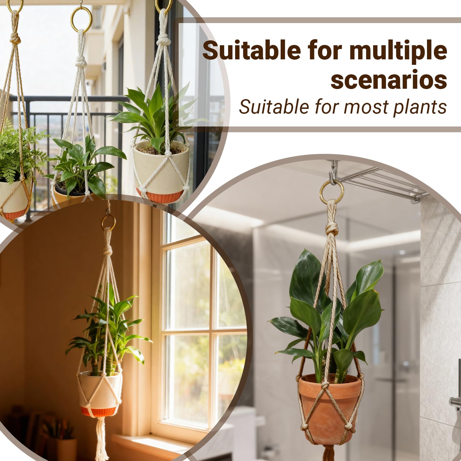 Portavasi in macramè di 3 dimensioni per interni, 50 cm, 80 cm, 90 cm, supporto per piante da appendere con nappa, in corda intrecciata bohémien, per esterni, decorazione per vasi di fiori,