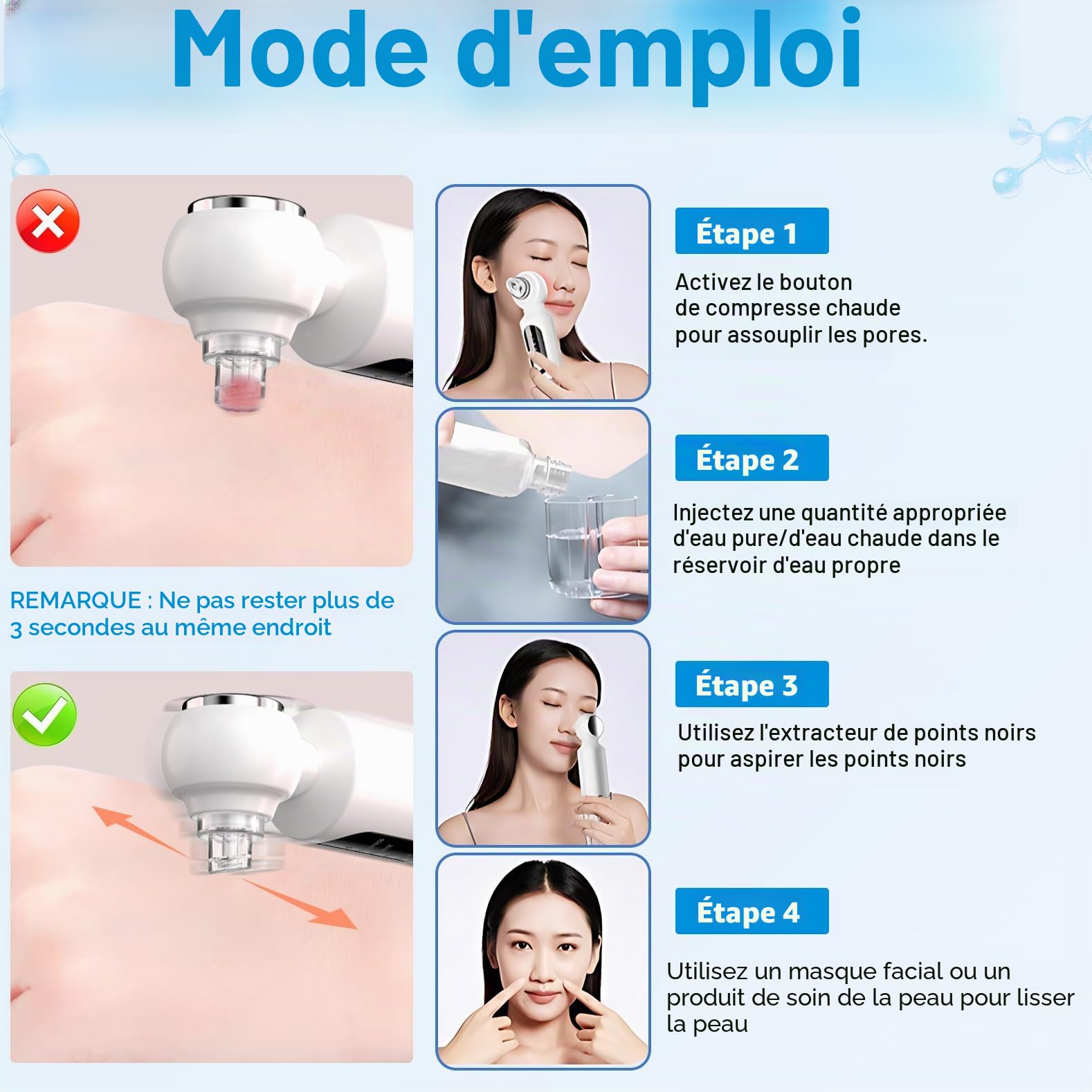 Aspirateur Points Noirs, Extracteur Points Noirs Visage, 4 Modes, 6 Sondes, 75 kPa Super puissance d'aspiration pour le Nettoyage du Visage, Traitement de l'acné et Soins de la Peau