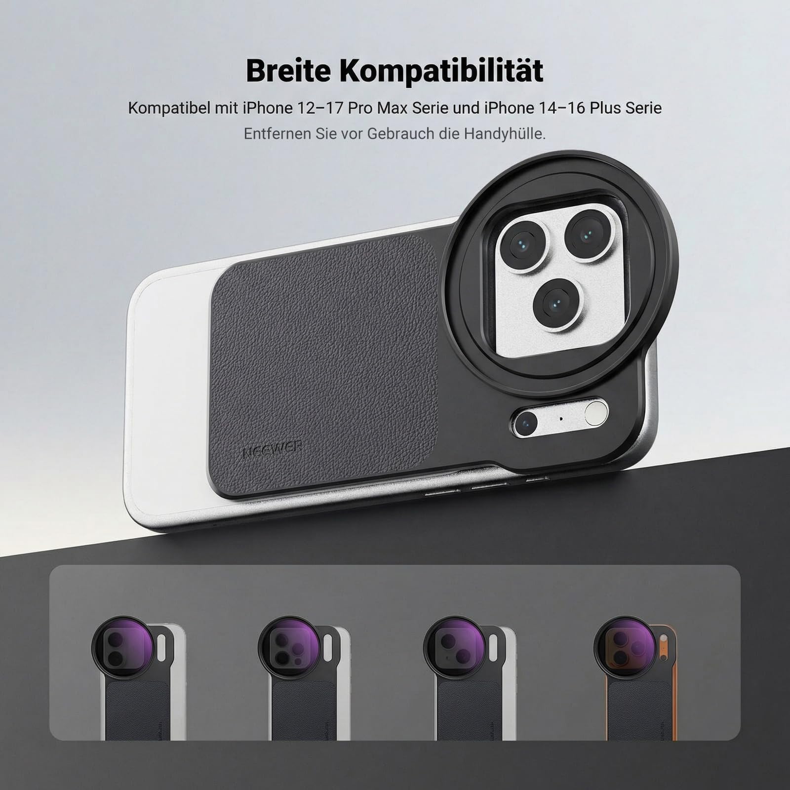 NEEWER 6,9" Magnetisches Handy Objektiv Filter Halterungsadapter Rückplatte Zubehör mit 67mm Variablem Graufilter (ND 2-32) kompatibel mit MagSafe iPhone 12/13/14/15/16/17 Pro Max und 14/15/16 Plus