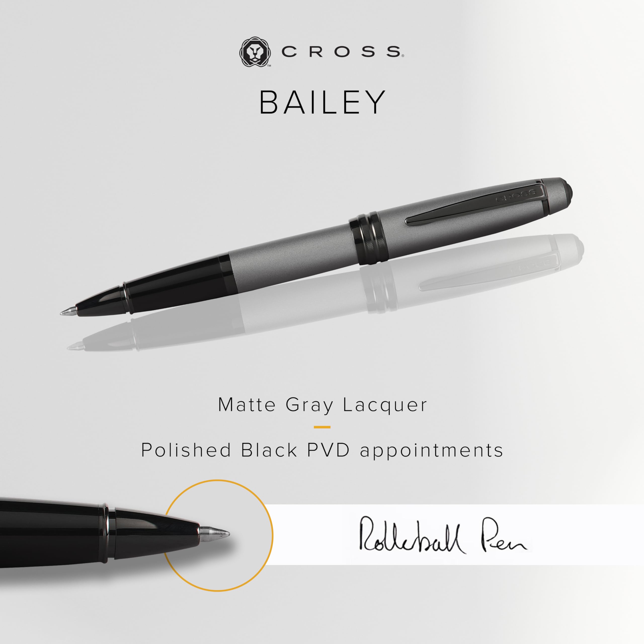 CROSS Bailey - Penna a sfera laccata grigio opaco con appuntamenti in PVD nero lucido