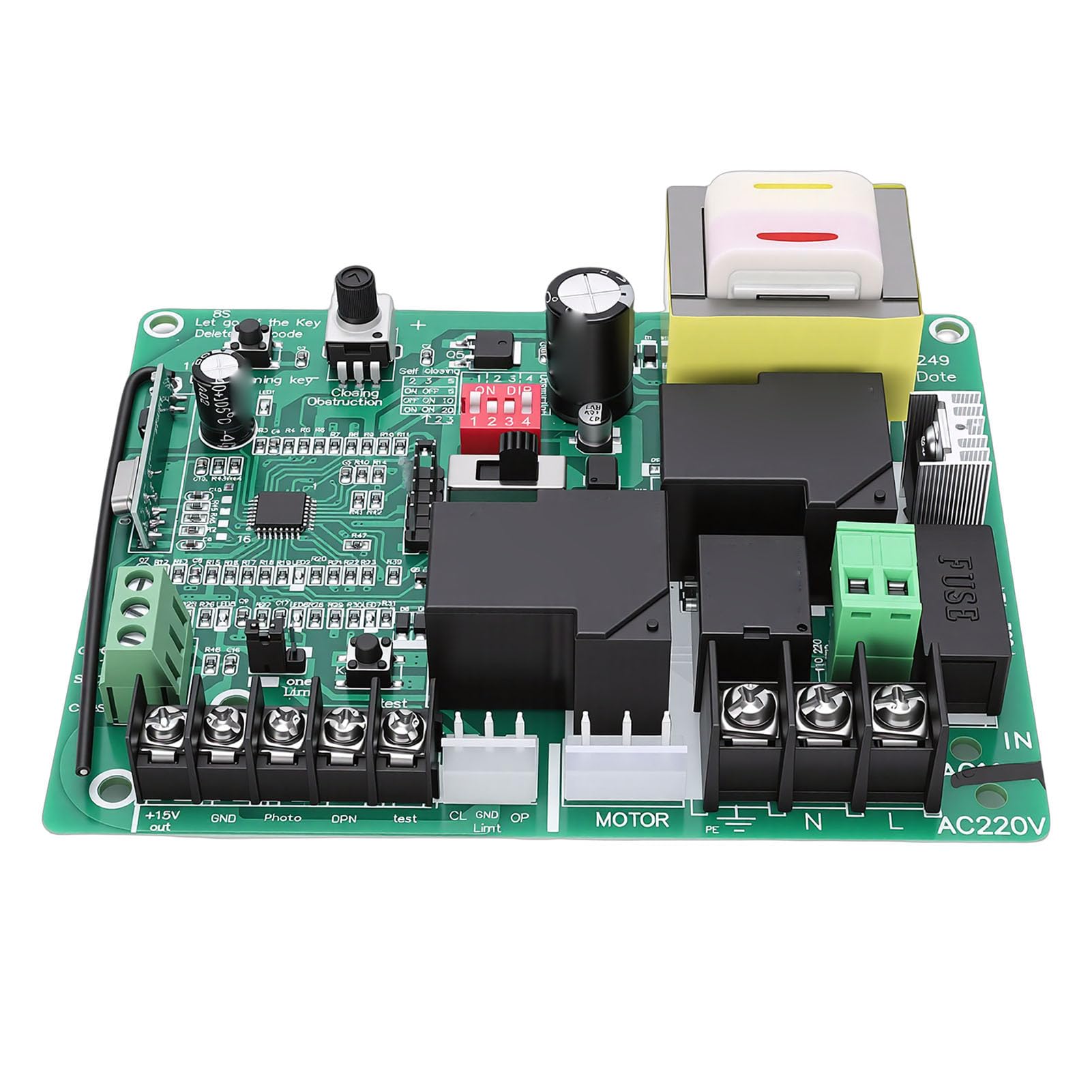 Carte de Commande D'ouvre-Porte Coulissante, Kit de Circuit imprimé de Contrôleur de Porte électrique à Code Roulant 433,92 MHz avec 2 Télécommandes pour une Utilisation en Usine (220V)