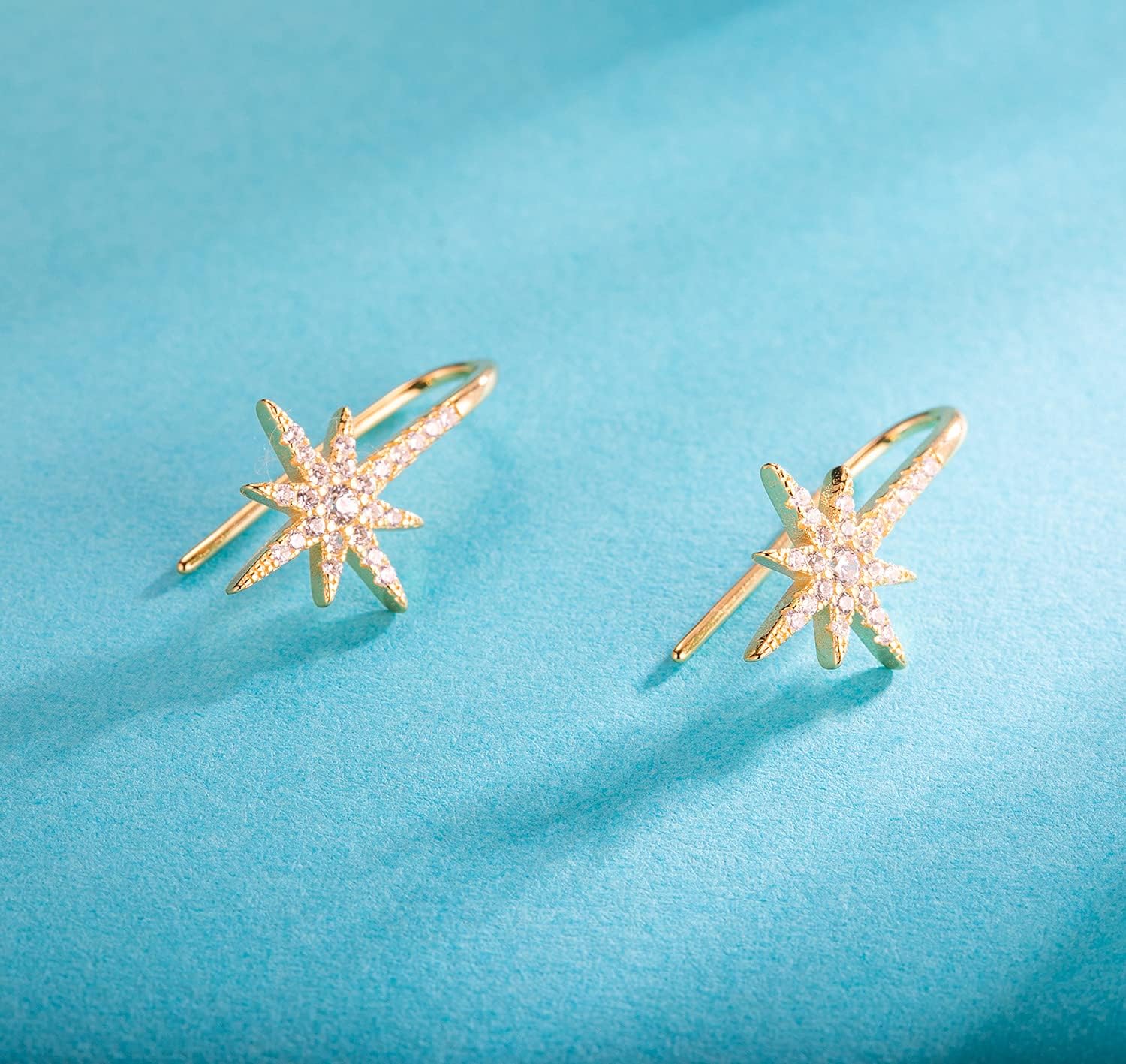 SLUYNZ Solid 925 Sterling Silver Sparkling Star Drop Earrings for Women Teens CZ Star Drop Hook Earrings