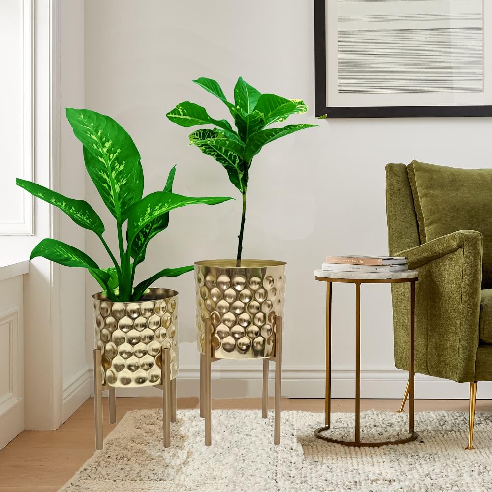 Elegent Home Golden Metal Planter with Stand for Home Decor Indoor and Outdoor Balcony Living Room Bedroom Sent of 2 (Large dot) (B0CHQDYWMF) Amazon Price History, Amazon Price Tracker