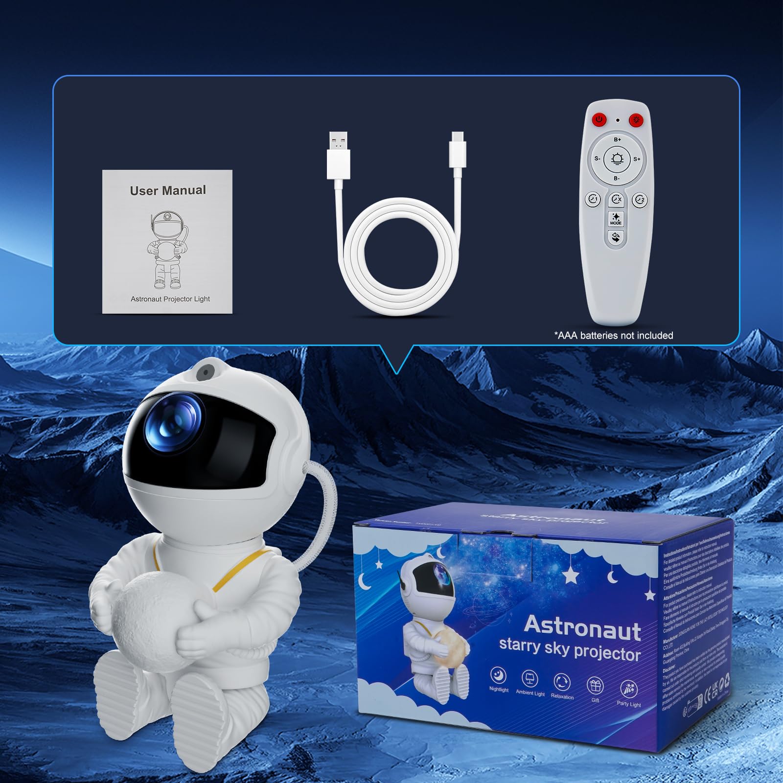 Proyector Estrellas, LED Astronauta Proyector Galaxia, 8 Modos de Luz Lámpara de Proyección, Rotación 360° y Control Remoto Proyector Luz de Noche para Dormitorio, Regalos para niño Adulto