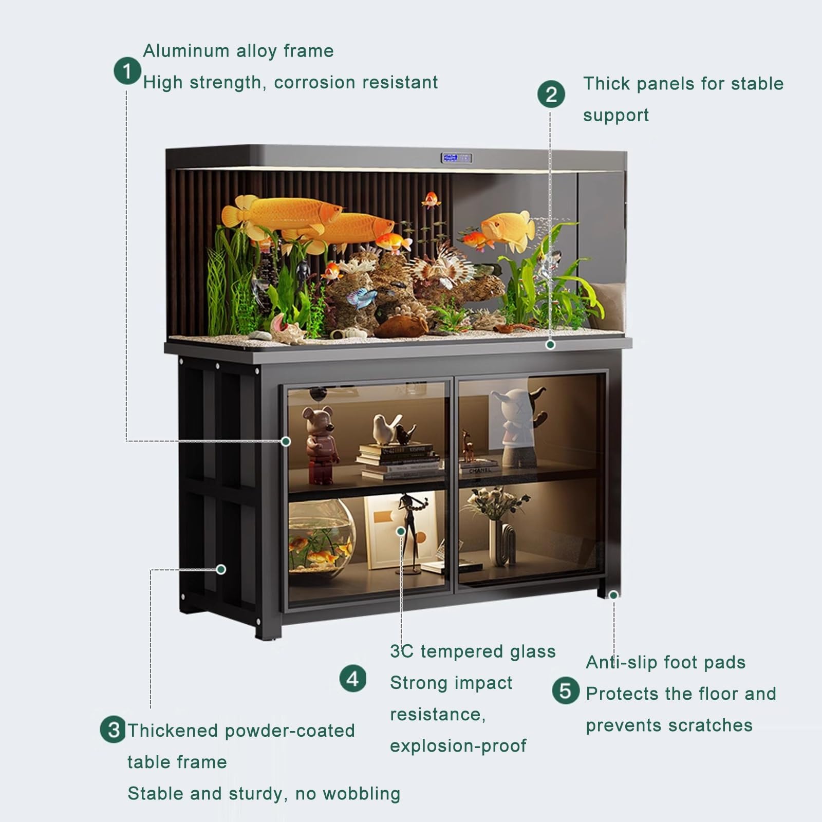 BiałA Szafka Pod Akwarium Ze Szklanymi Drzwiczkami Z ZłOtymi Zdobieniami - Przestronny Dwupoziomowy Stojak Do Przechowywania AkcesorióW Akwarystycznych,(60x40x70cm/24x16x28")