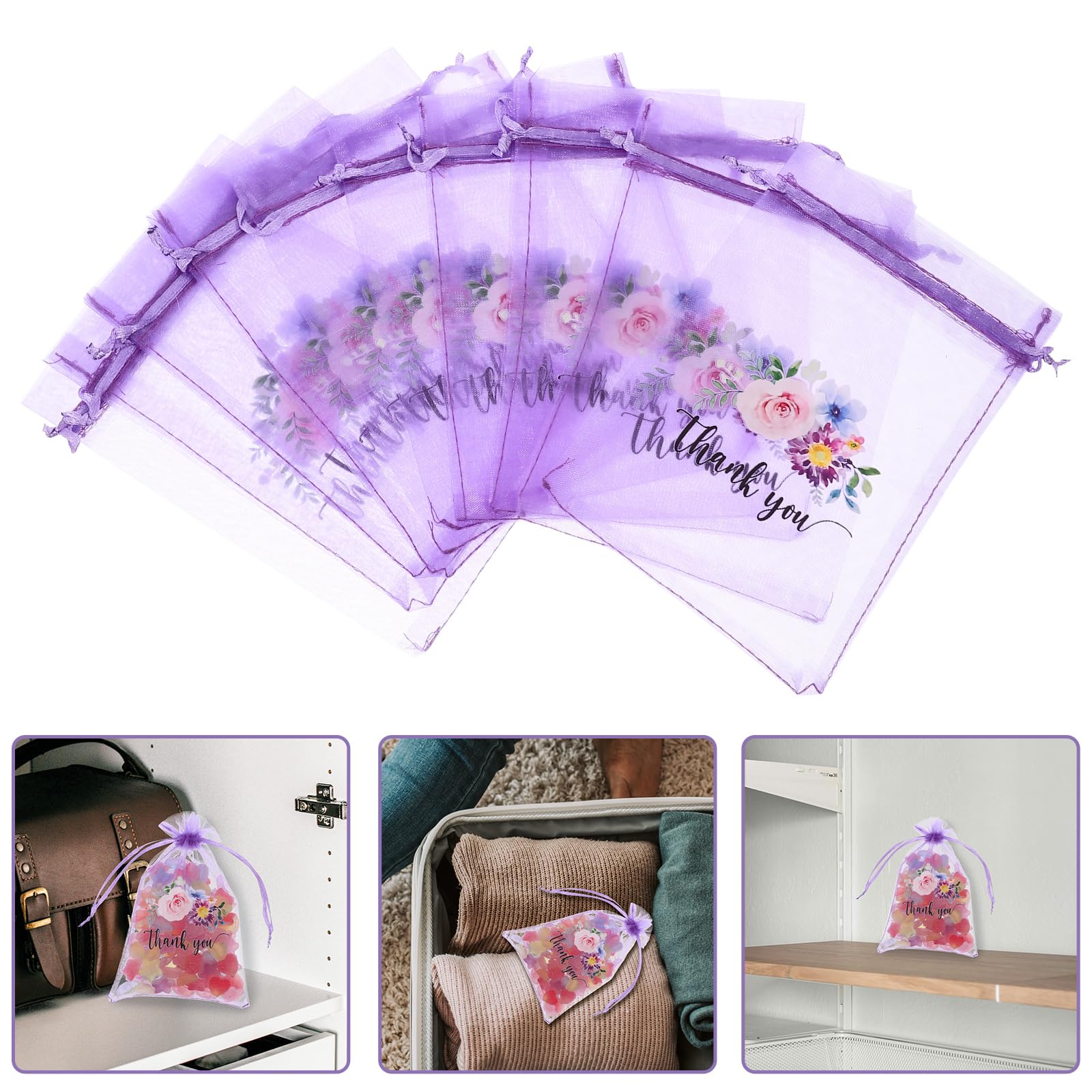 LUOZZY 10 Pcs Small Lavender Sachet Pouches Drawstring Organza Bags for Wedding Party Favors Jewelry Candy Storage Bags (Purple 4 x 6 In)