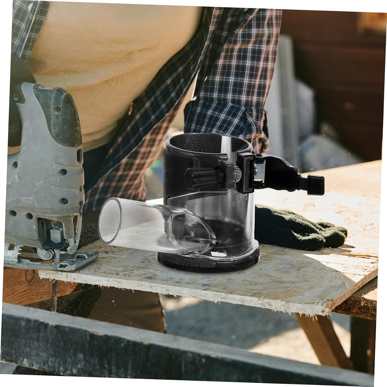 jojofuny Woodworking Trimmer Router Protector Aluminum Alloy Base Heat Dissipation Design Dust Collection Compatible Routers Lightweight and Trimmer Accessory