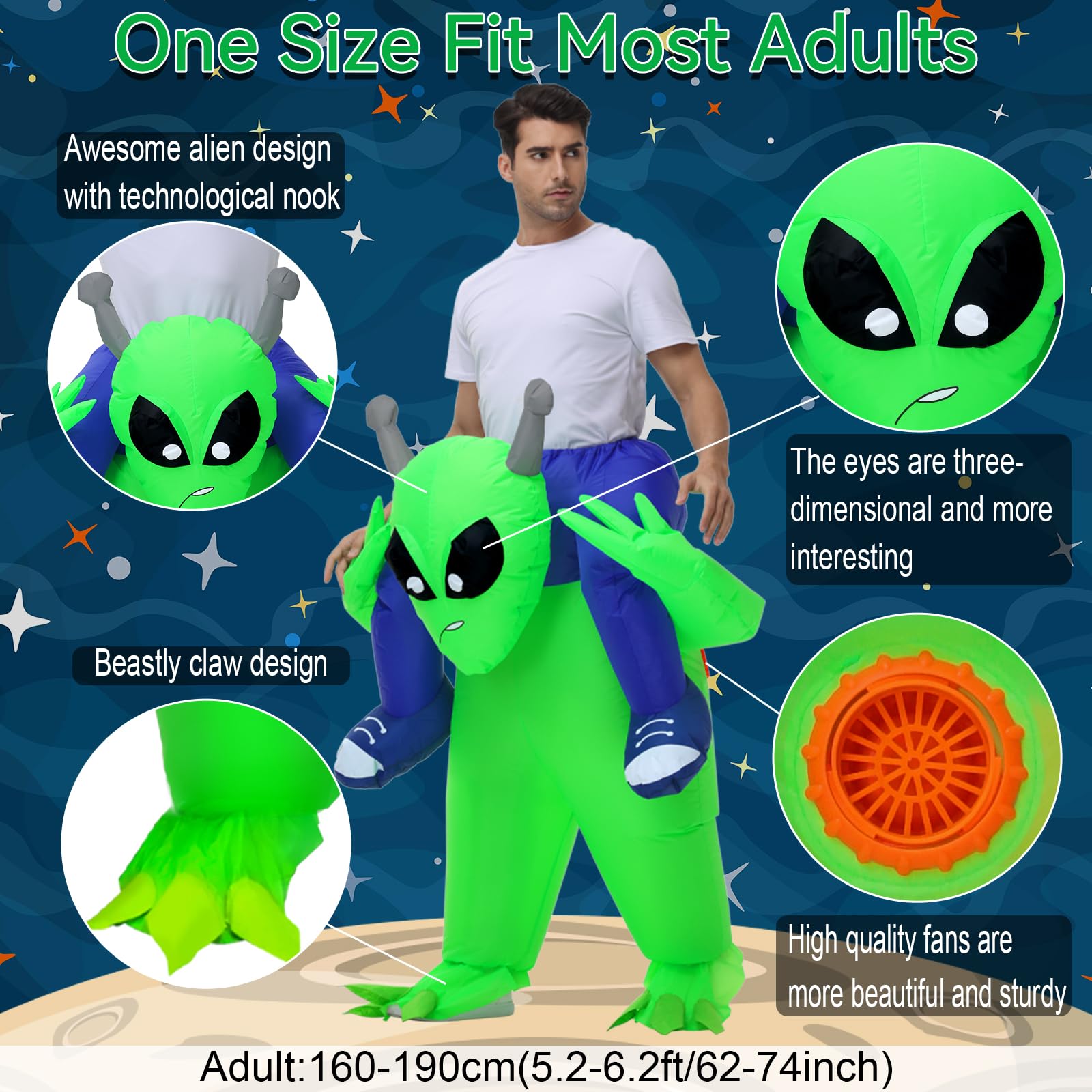 Anroong Inflatable Alien Costume for Adult Halloween Blow Up Alien Costumes Ride on Alien Suit For Men Women Funny Cosplay Party - Image 3