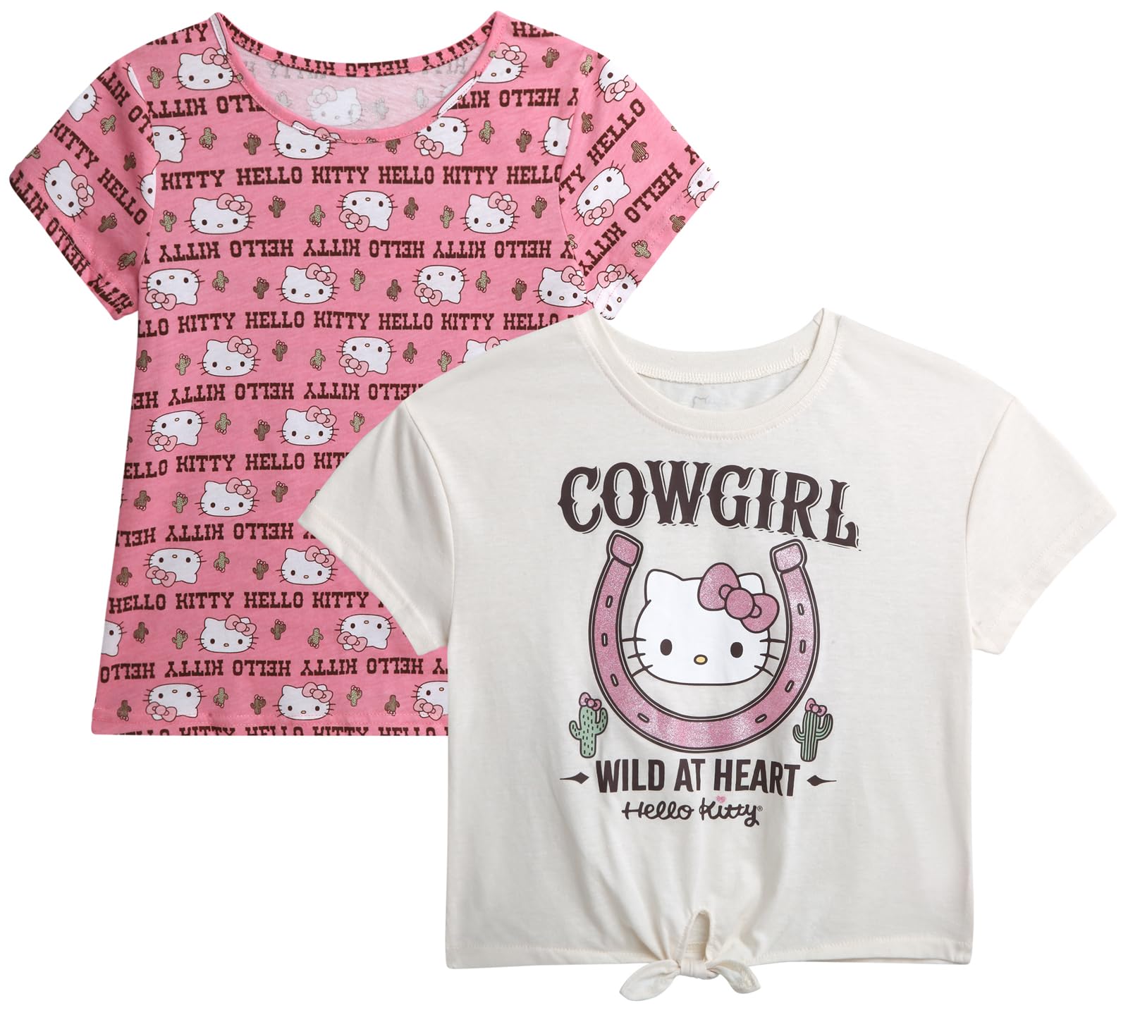 Hello Kitty Camiseta para niñas, paquete de 2 camisetas gráficas de manga corta para niñas (4-12)